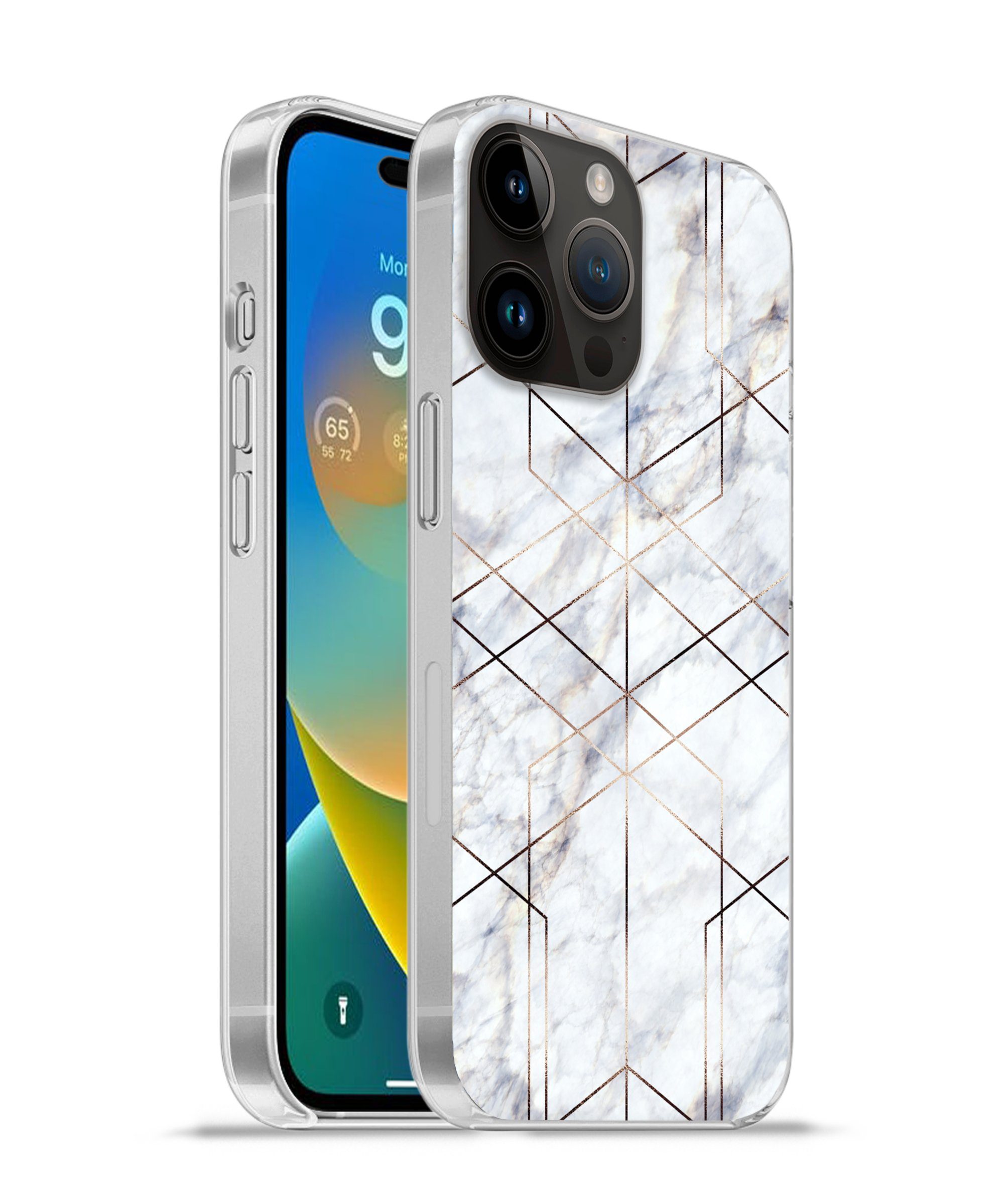 MuchoWow Handyhülle für Apple iPhone 14 Pro Marmor - Gold - Weiß, Smartphone-Bumper, Print, Handy Schutzhülle Dünn