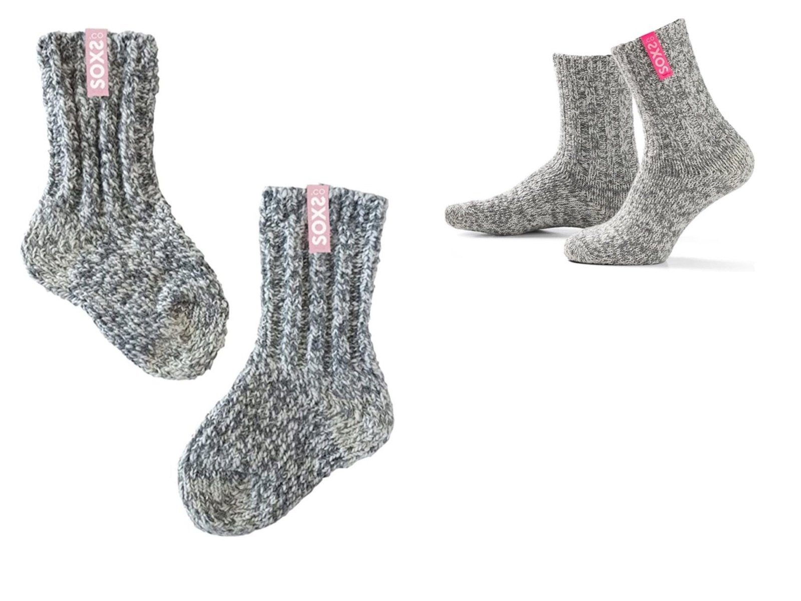 LK Trend & Style Socken Soxs.Co Schafwollsocken für Mama und Baby Geschenkset zur Geburt (Spar-Set, 2 Paar) Kuschel-Alarm Anti-Kratz Garantie das ultimative Geschenkset Bubbelgum und Rosa