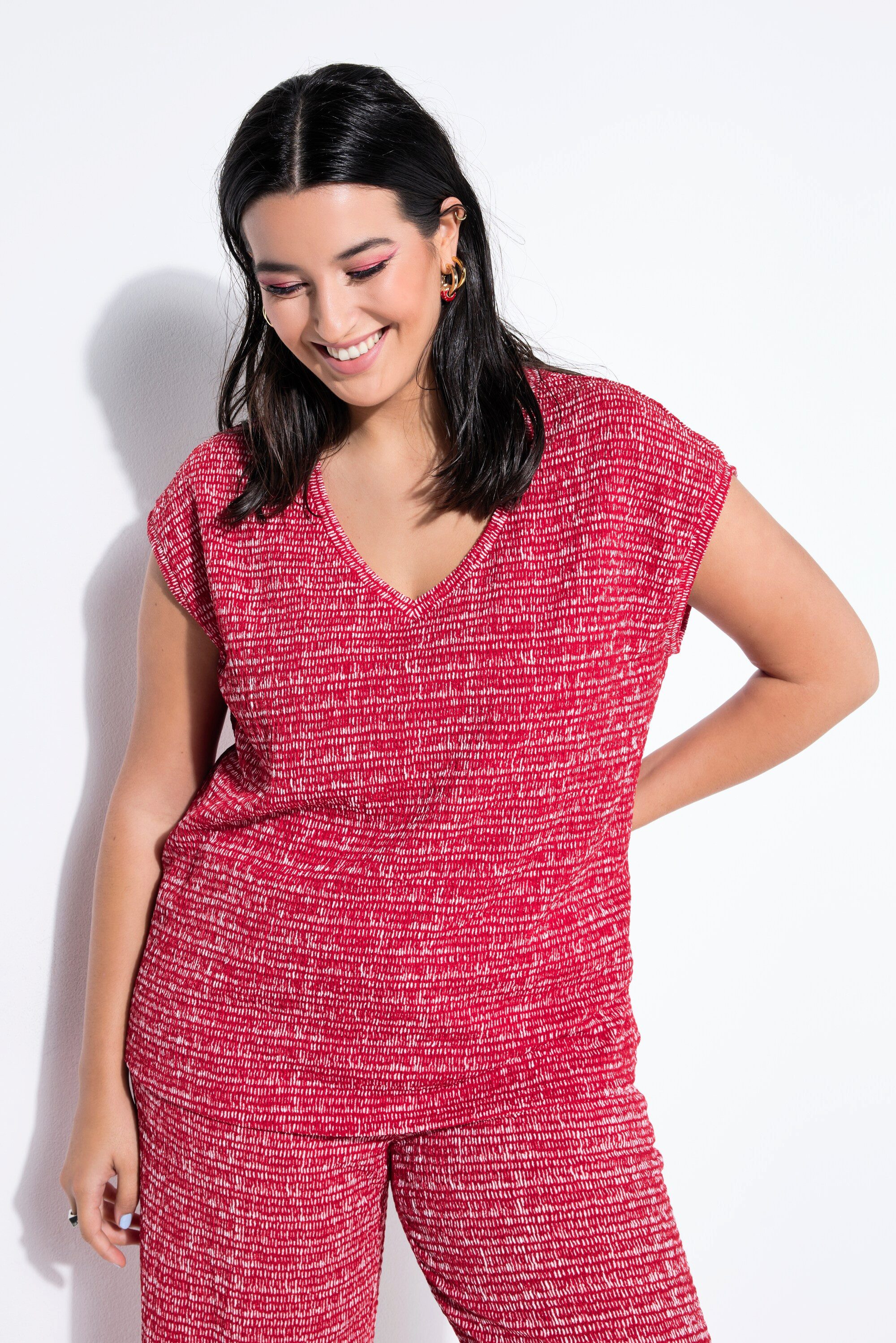 Studio Untold T-Shirt T-Shirt oversized Struktur V-Ausschnitt