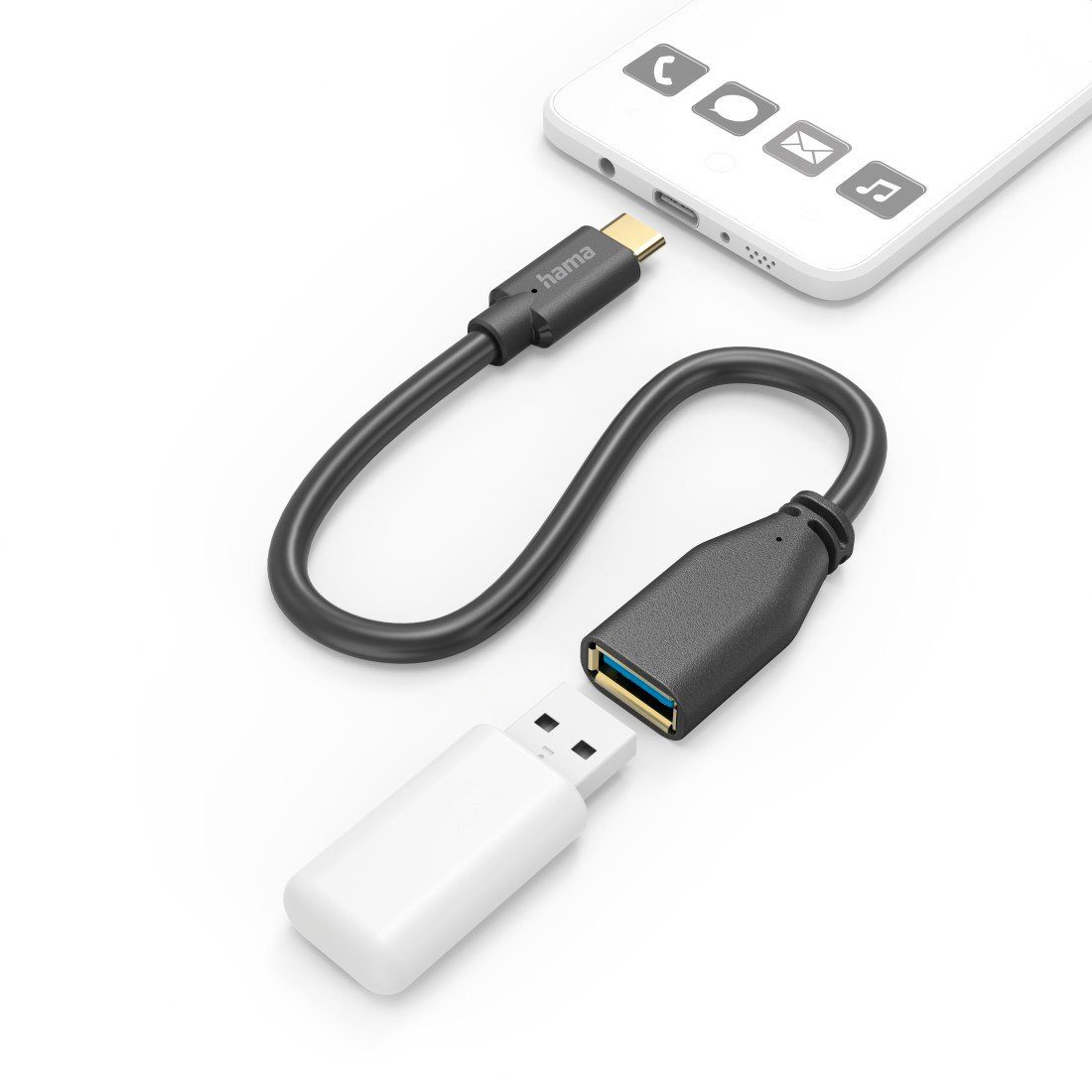 Hama USB Adapterkabel, OTG, USB C Stecker, USB A Buchse, 15 cm, Schwarz USB-Kabel, USB-C, USB Typ A (15 cm)