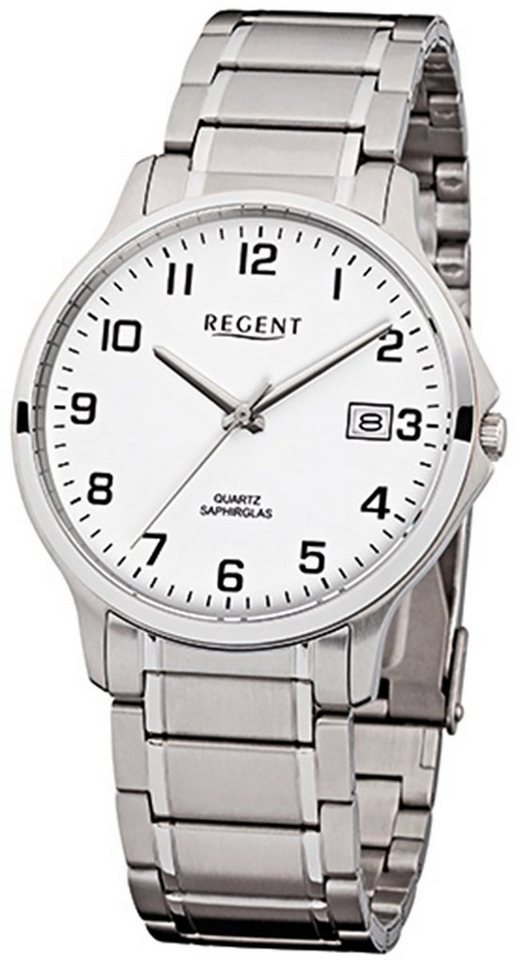 Regent Quarzuhr Regent Herren-Armbanduhr silber Analog, Herren Armbanduhr  rund, mittel (ca. 39mm), Edelstahlarmband, ionenplattiert Stahl
