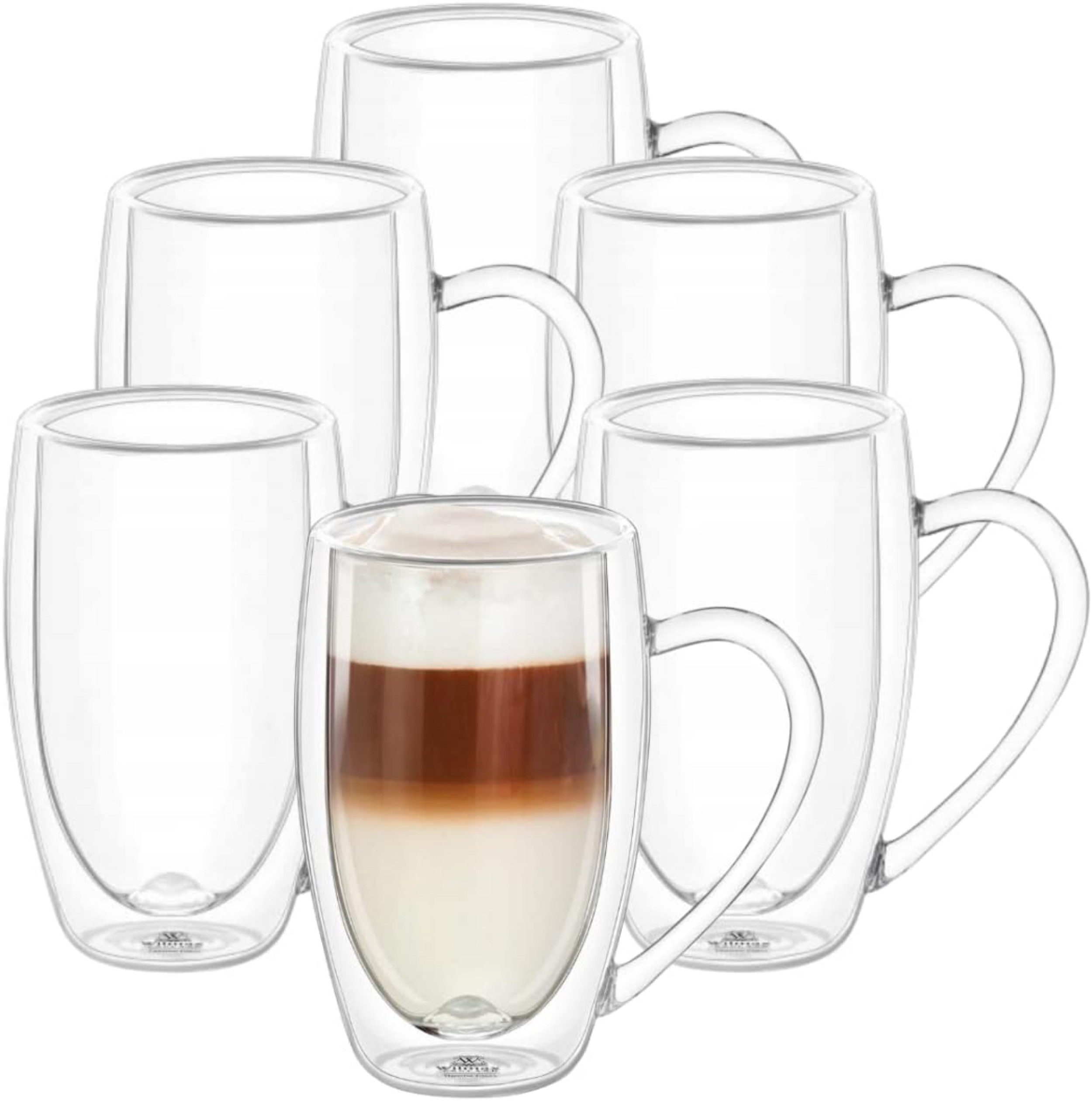 Wilmax England Thermoglas, Doppelwandige Thermogläser mit Henkel 6er-Set, Latte Gläser Set