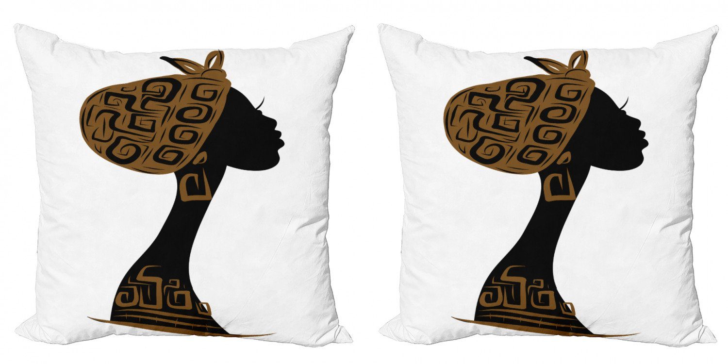 Kissenbezüge Modern Accent Doppelseitiger Digitaldruck, Abakuhaus (2 Stück), afrikanische Frau Kopftuchs Profil