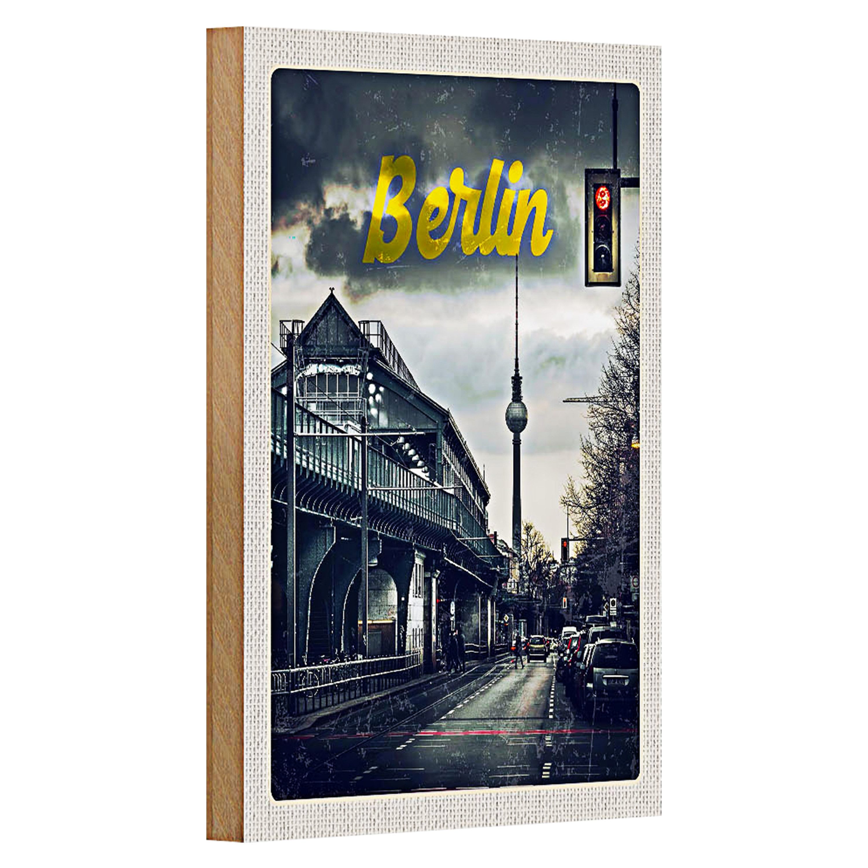 Roomando Holzbild Reise 12x18cm Berlin Deutschland Mittelalter Gemälde