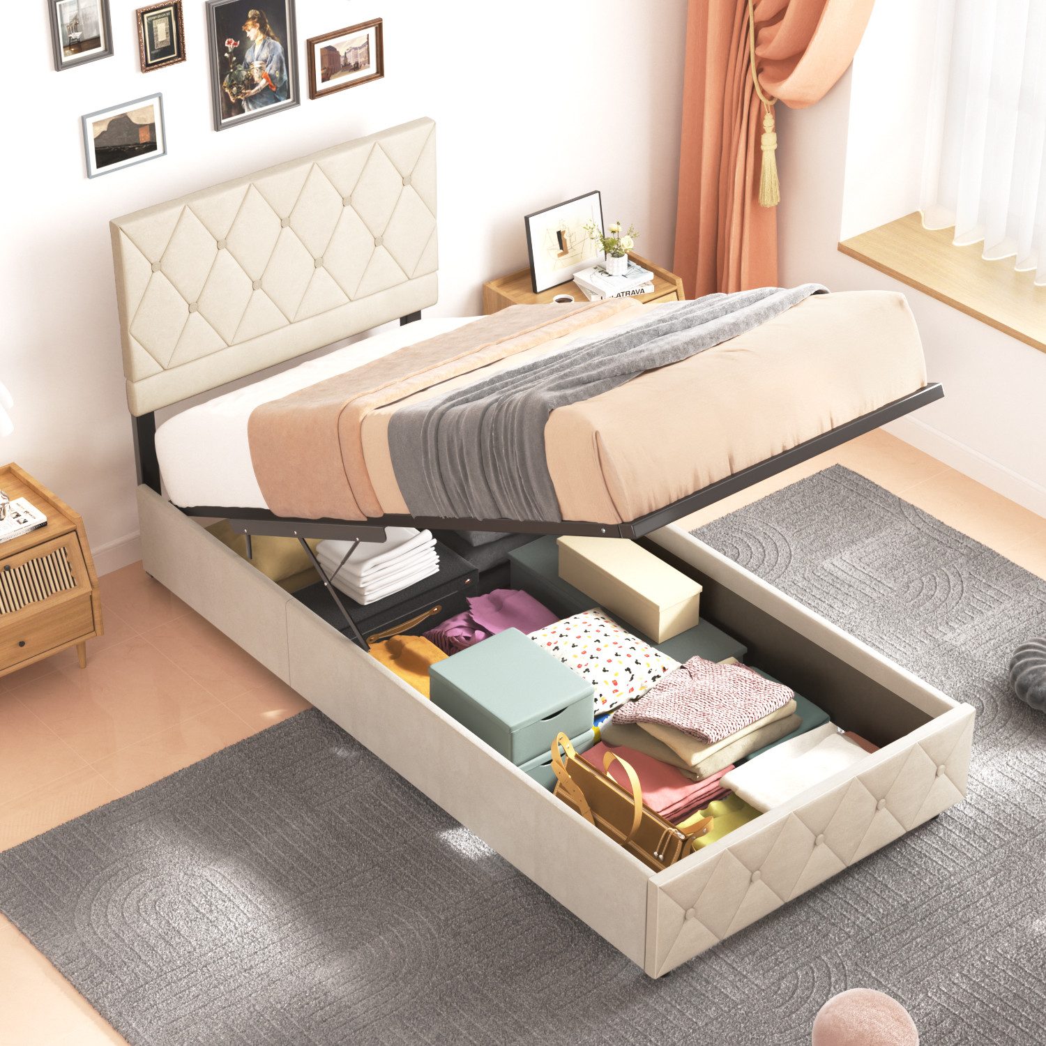 OKWISH Polsterbett Stauraumbett Funktionsbett (90x200 cm günstig online kaufen