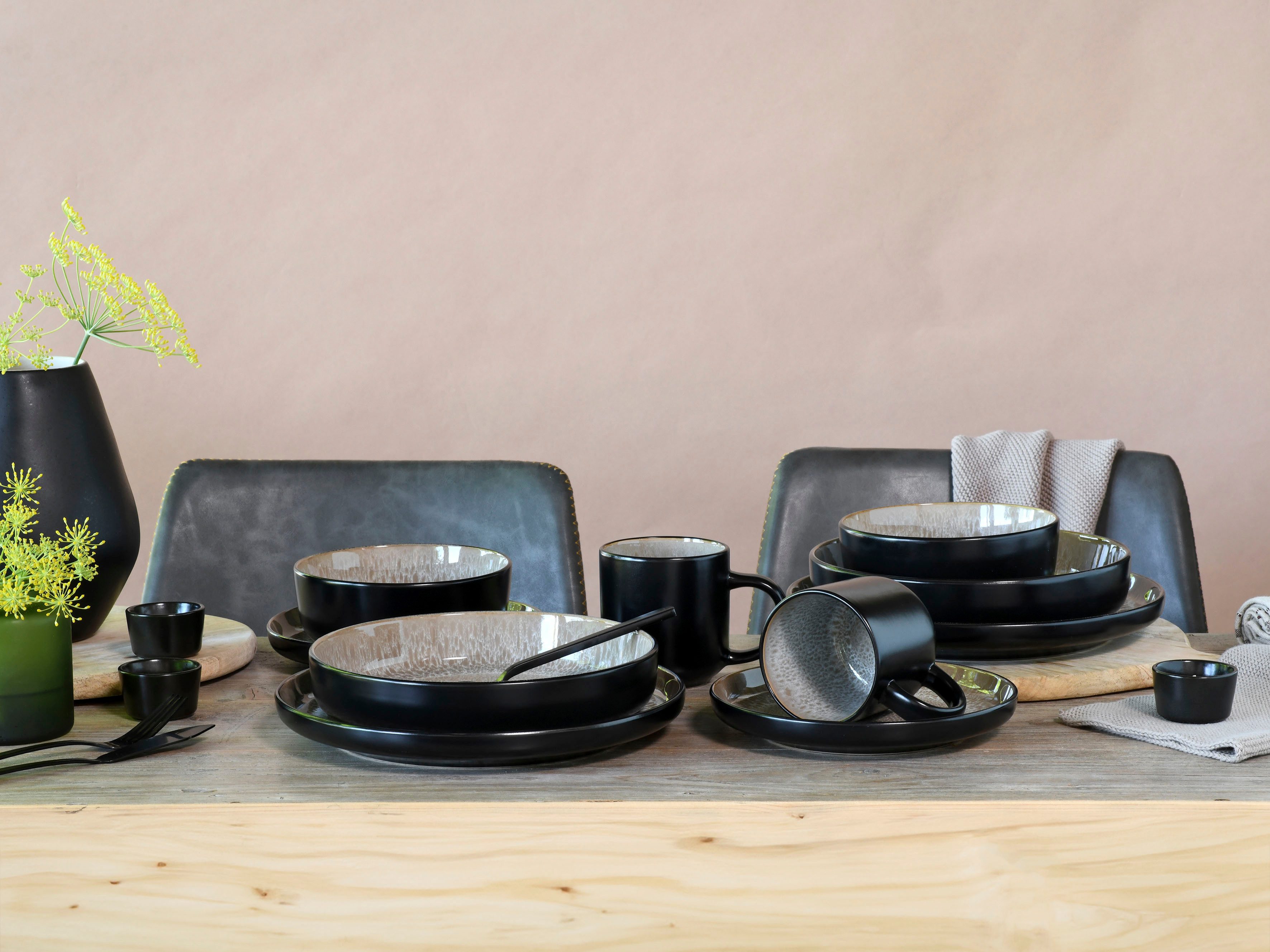 OTTO home Kombiservice modernes Geschirr-Set, Service Novalee (10-tlg), 2 Personen, Steinzeug, hohe Haltbarkeit, spülmaschinen- & mikrowellengeeignet, Reaktivglasur