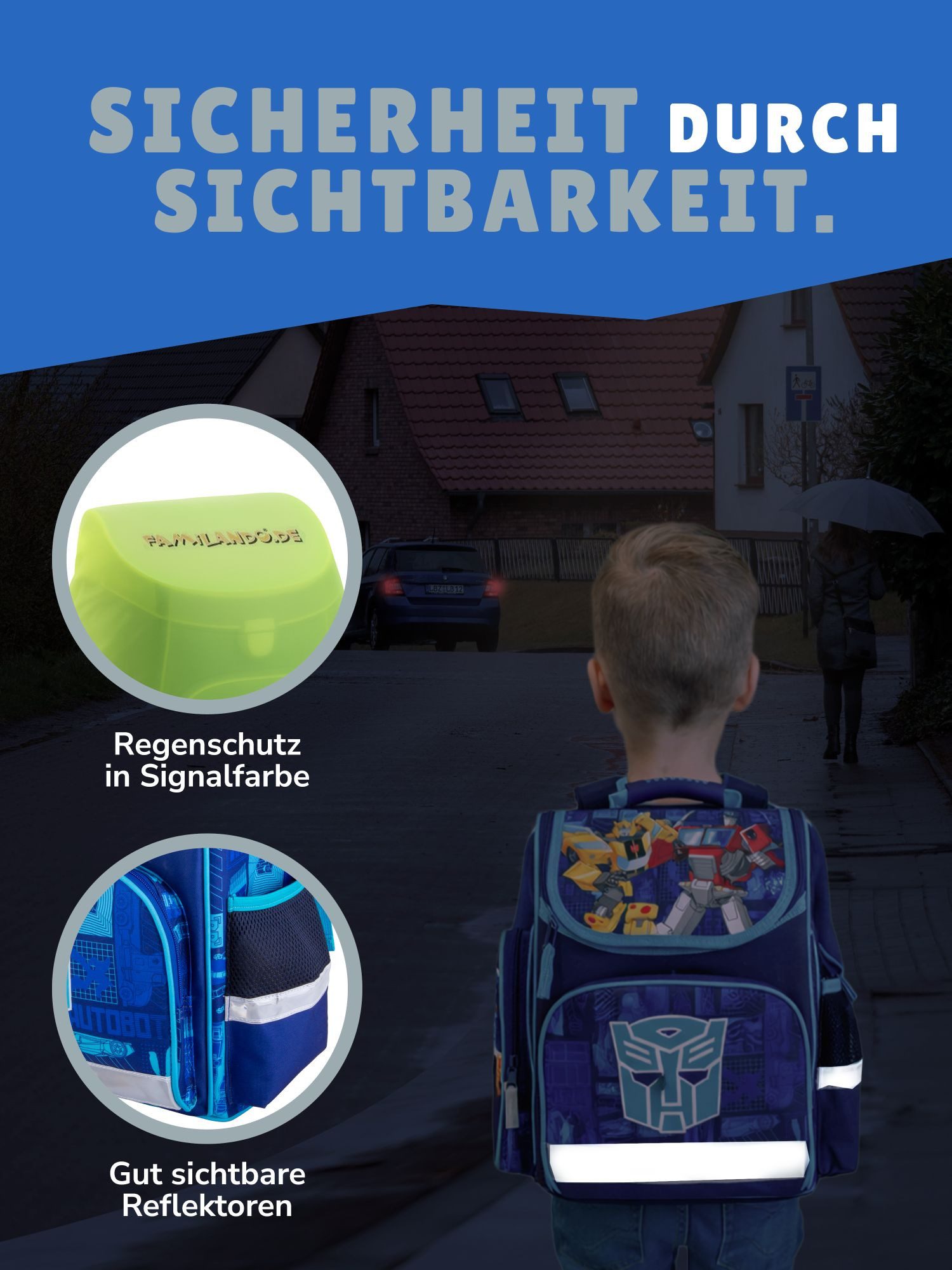Familando Schulranzen Transformers 1.-4. Klasse ergonomisch, leicht, Volumen 15 Liter (Set, 10-tlg., inkl. Sporttasche und Schultüte / Zuckertüte 85cm), Transfo – Bild 4 von 5