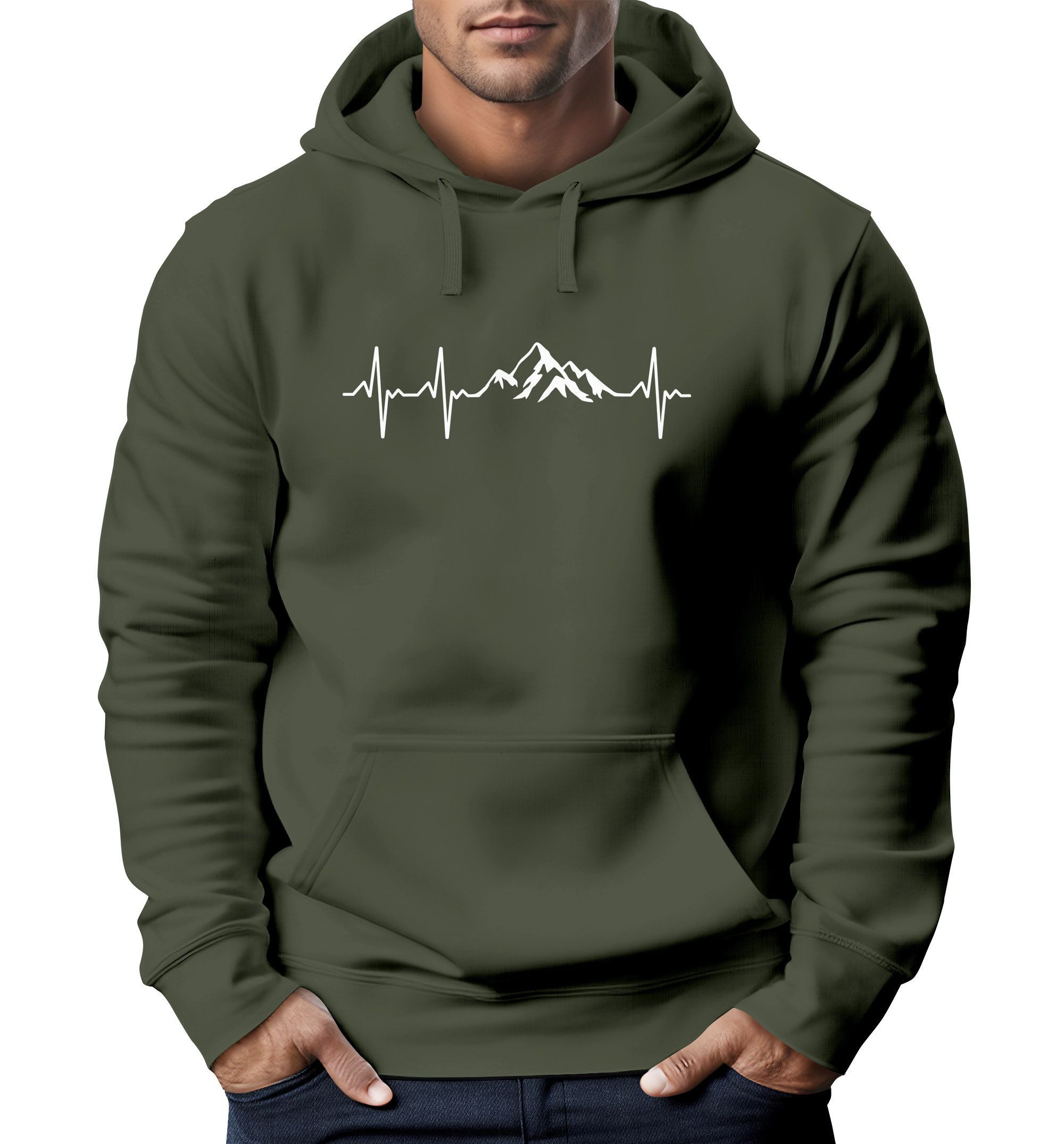 Neverless Hoodie Hoodie Herren Print Wandern Berge Herzschlag Outdoor Aufdr günstig online kaufen