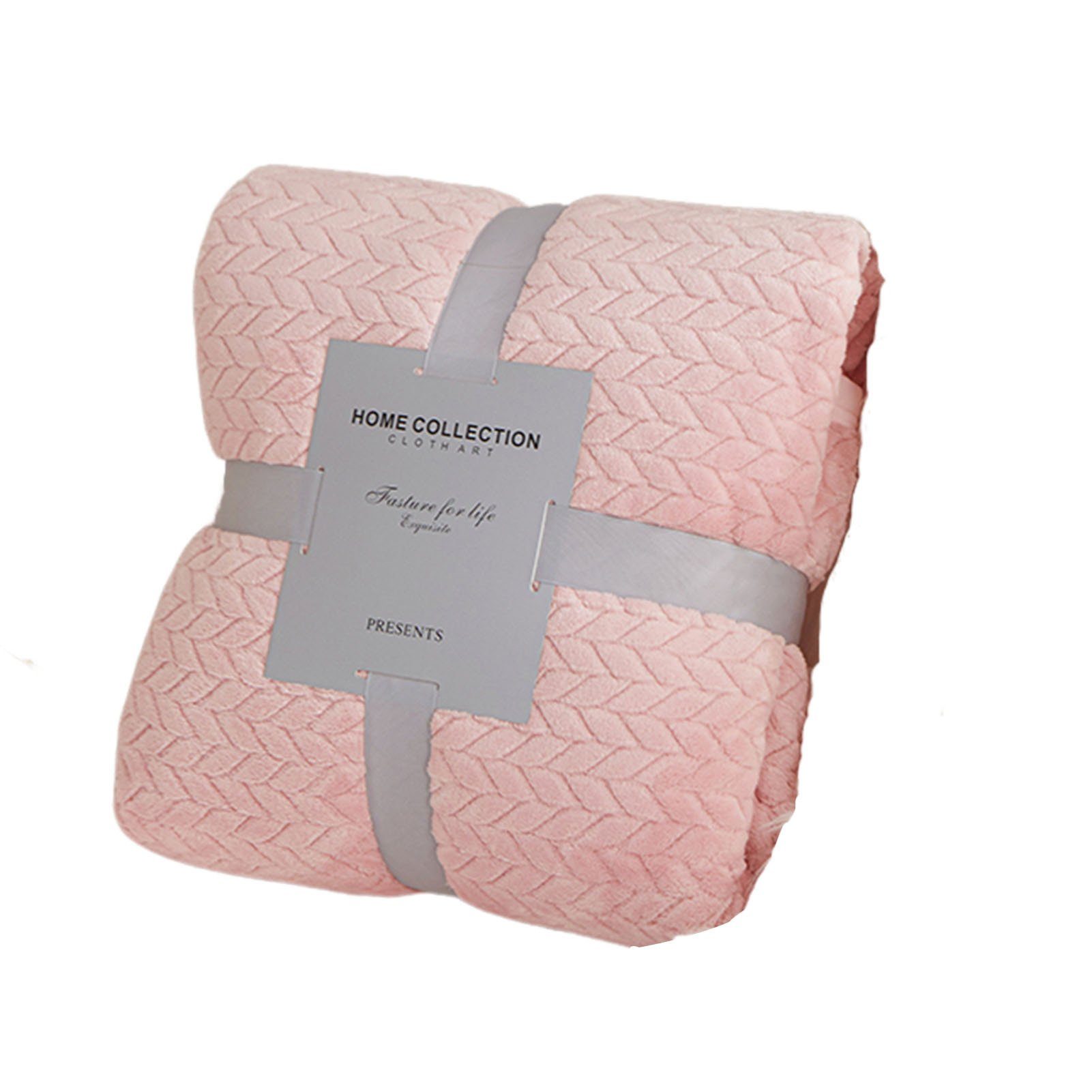Warm, Faltbar, Pure-Color-Plüschdecke pink Hält Blusmart Mit Weizenährenmuster, Wohndecke
