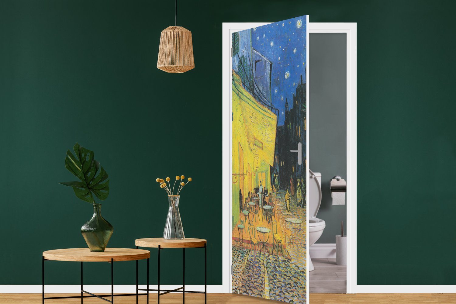 cm Gogh, Türtapete Tür, 75x205 Fototapete (1 für bedruckt, van Matt, bei St), - MuchoWow Nacht Vincent Türaufkleber, Caféterrasse