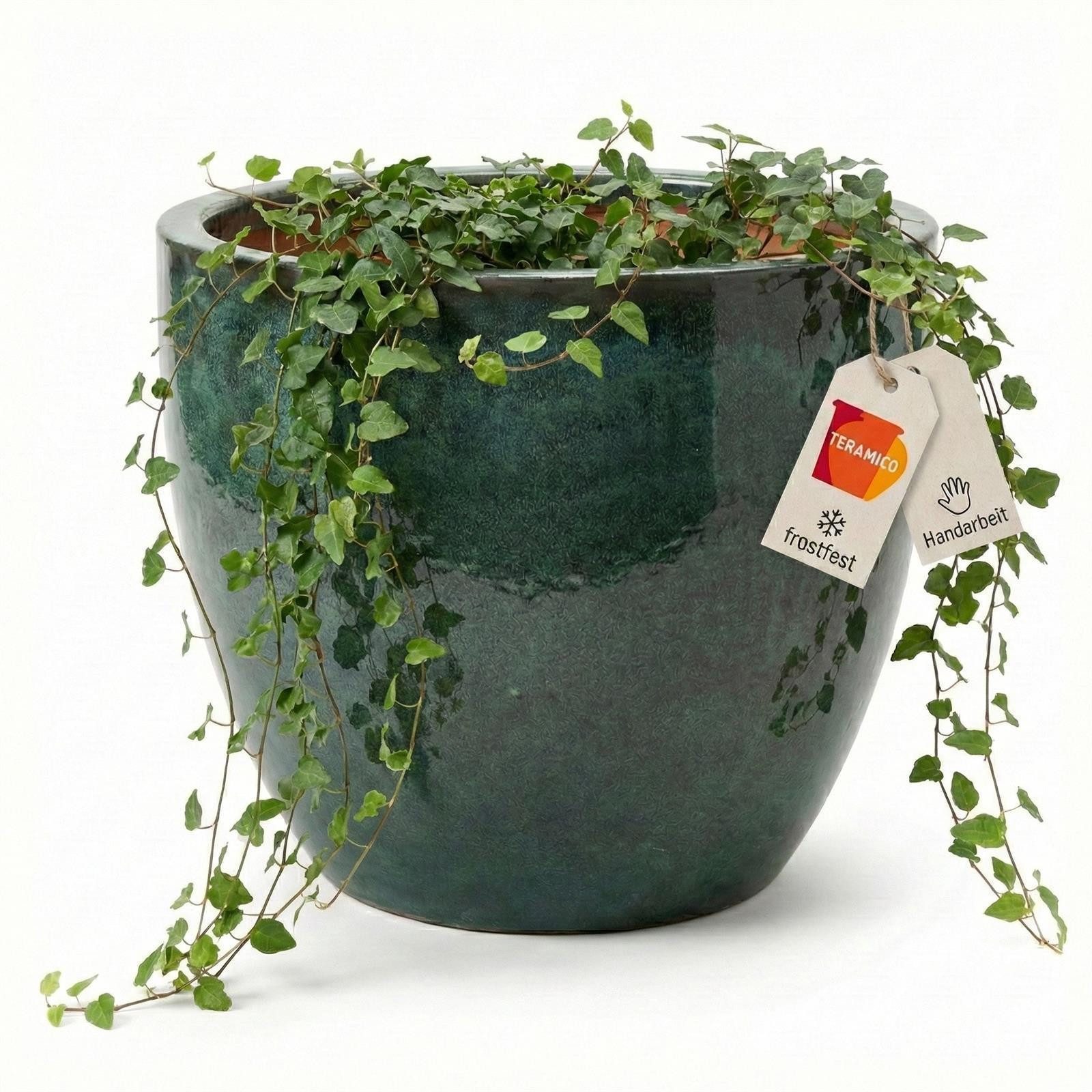 Teramico Pflanzkübel Keramik Pflanzgefäß Eggpot, Moosgrün, Ø 48 cm, Steinzeug handgefertigt, 100% Frostfest