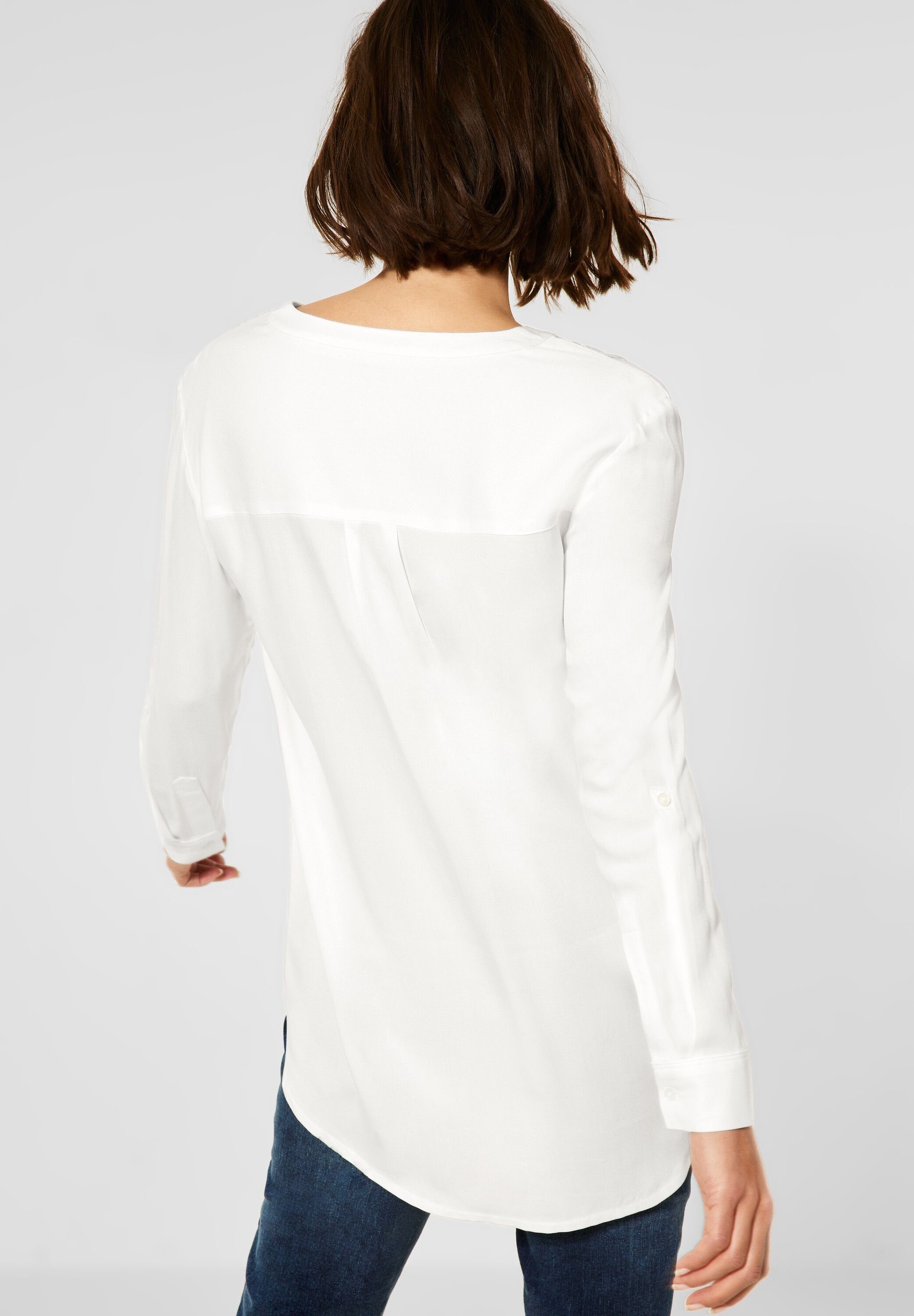 Cecil Unifarbe in geschnitten Lange Cecil (1-tlg) White Locker Bluse in Vanilla Longbluse