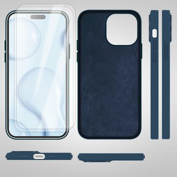 Nalia Smartphone-Hülle Apple iPhone 14 Pro Max, Liquid Silikon Hülle / MagSafe Funktion / 2x Schutzglas / Anti-Schmutz