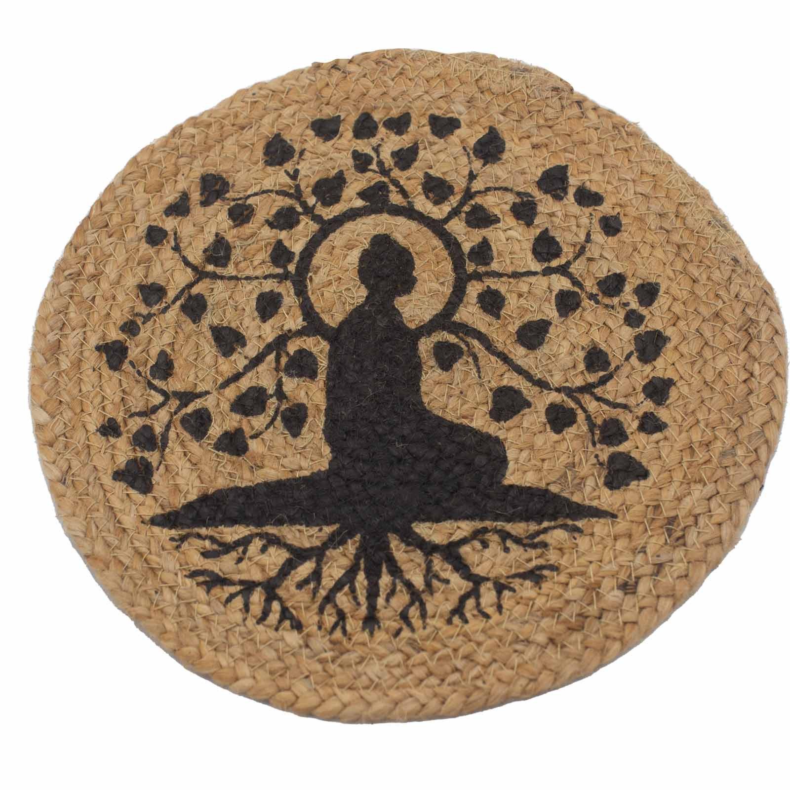 Bali-Homedecor Gartentisch Natürliches Tischset – Jute 30 cm - Bodhi-Baum-Druck