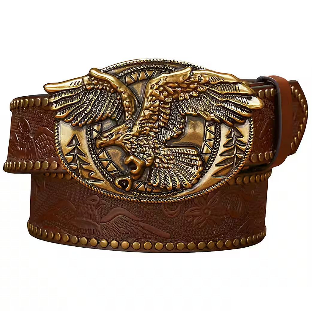 Nietengürtel Westerngürtel mit Adler Schnalle – im authentischen Cowboy Style