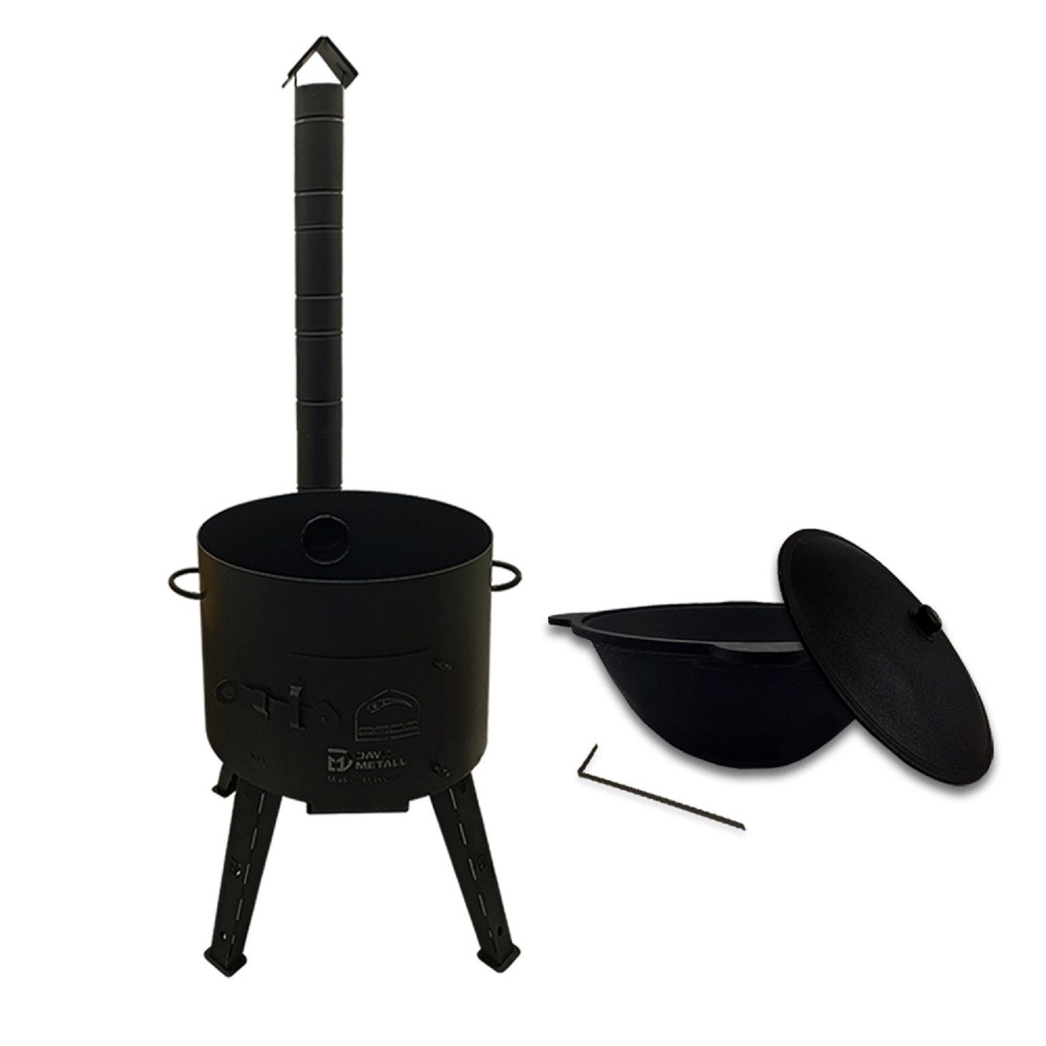Olymp Handels GmbH Holzkohlegrill Utschak Set mit Kazan 10 L Kasan aus Gusseisen Schornstein Schüreisen
