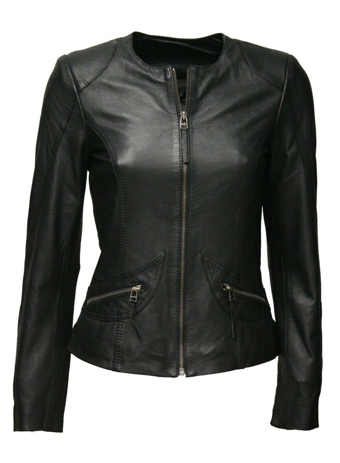 Zimmert Leather Lederjacke Bea (1-St) schwarz, weiches Kragenlos, Lammnappa Leder, leicht, rot braun, Cognac