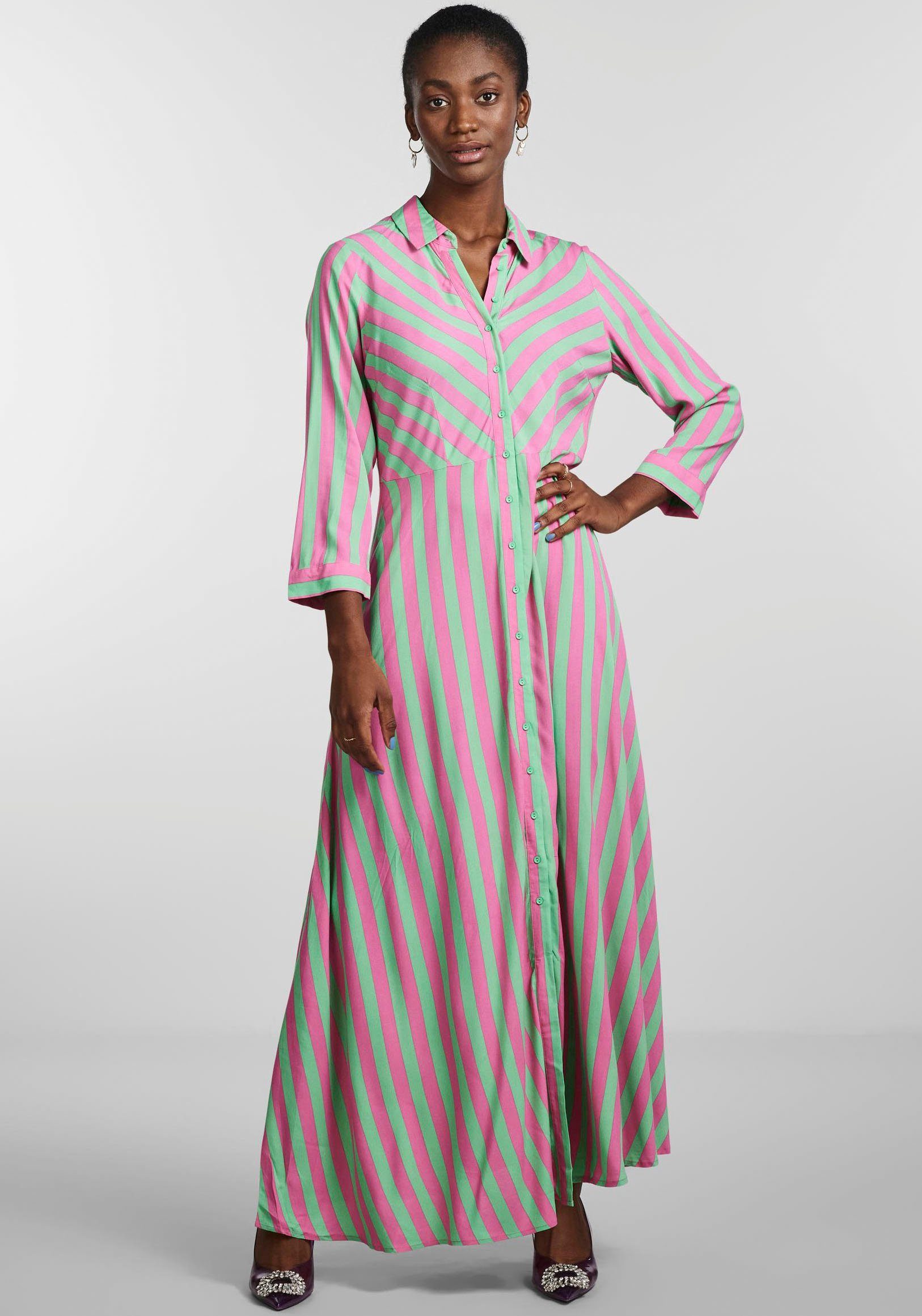 Y.A.S Hemdblusenkleid YASSAVANNA LONG SHIRT DRESS mit 3/4 Ärmel Katydid Str:AZELIA PINK