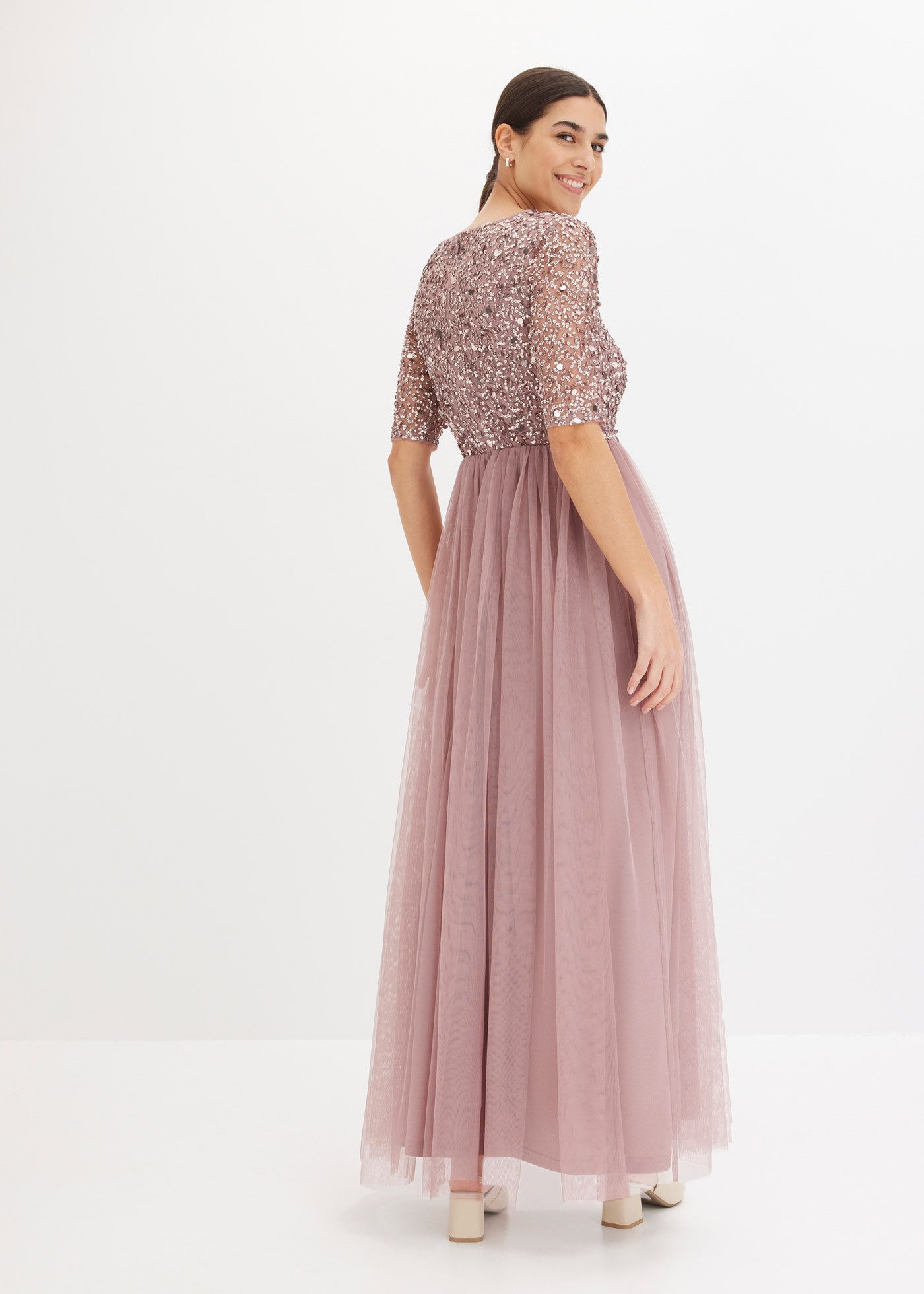 bonprix Abendkleid für festliche Anlässe, mit Tüll-Rock und Pailletten im O günstig online kaufen