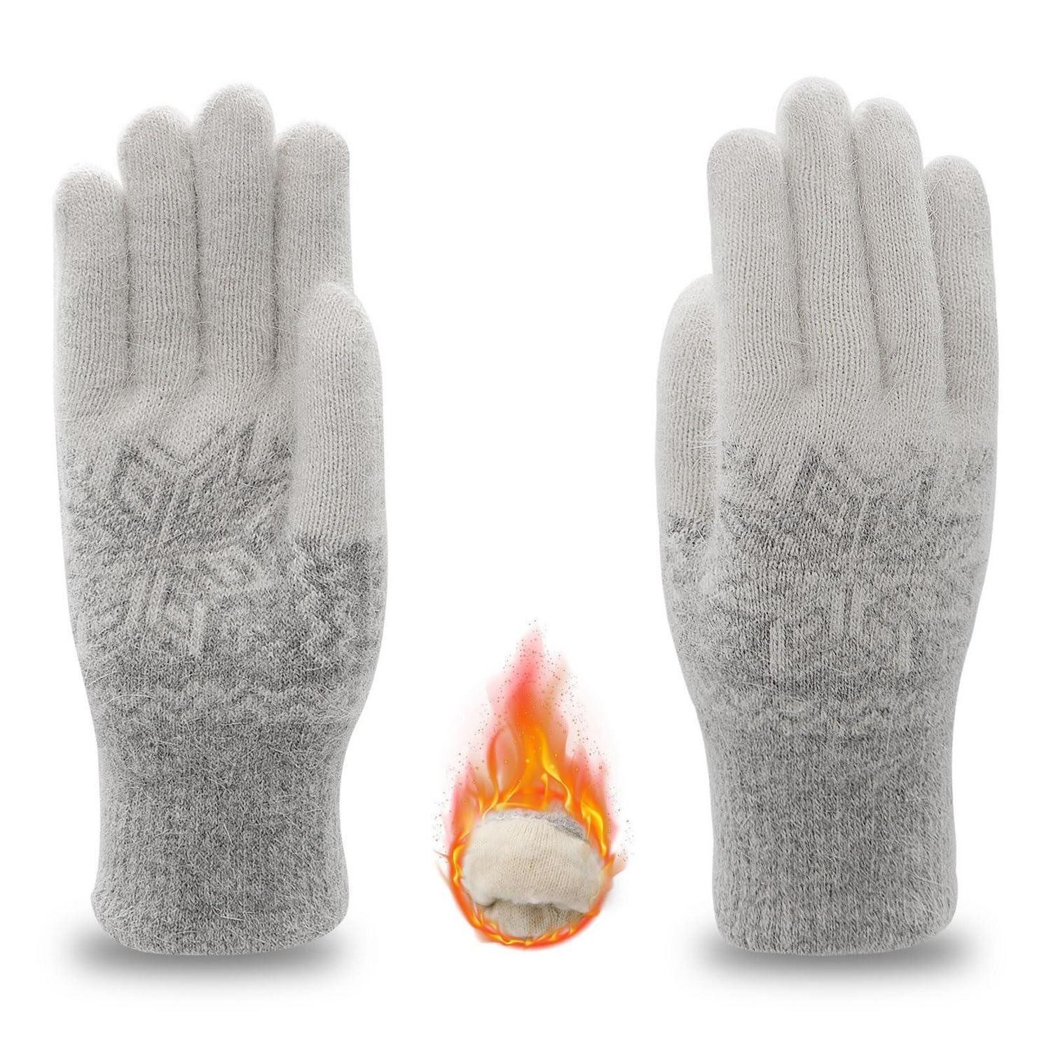 LuxusKollektion Winter-Arbeitshandschuhe Winterhandschuhe Schneeflocke warme gestrickt Weiß (1-St)