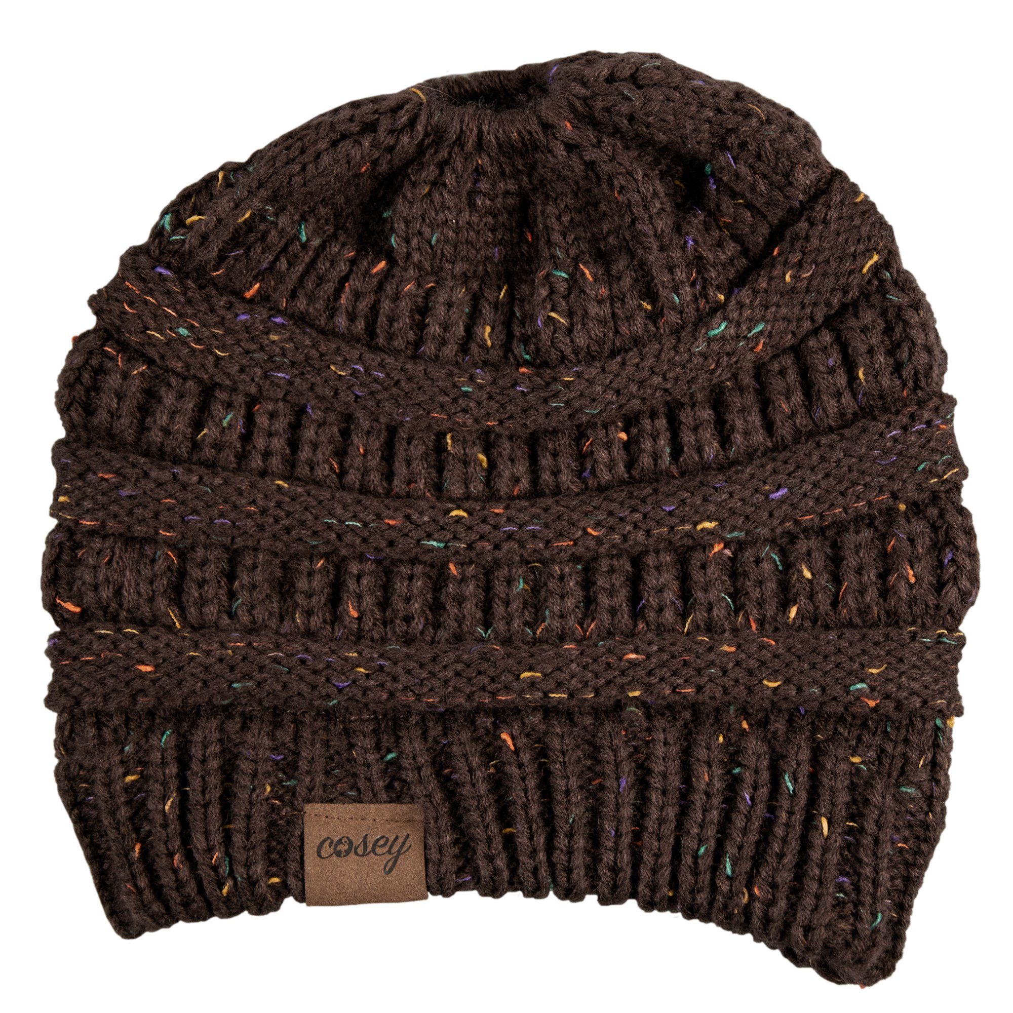 cosey Strickmütze Pferdeschwanz-Mütze mit Zopfloch für Damen und Mädchen (gesprenkelt oder einfarbig)