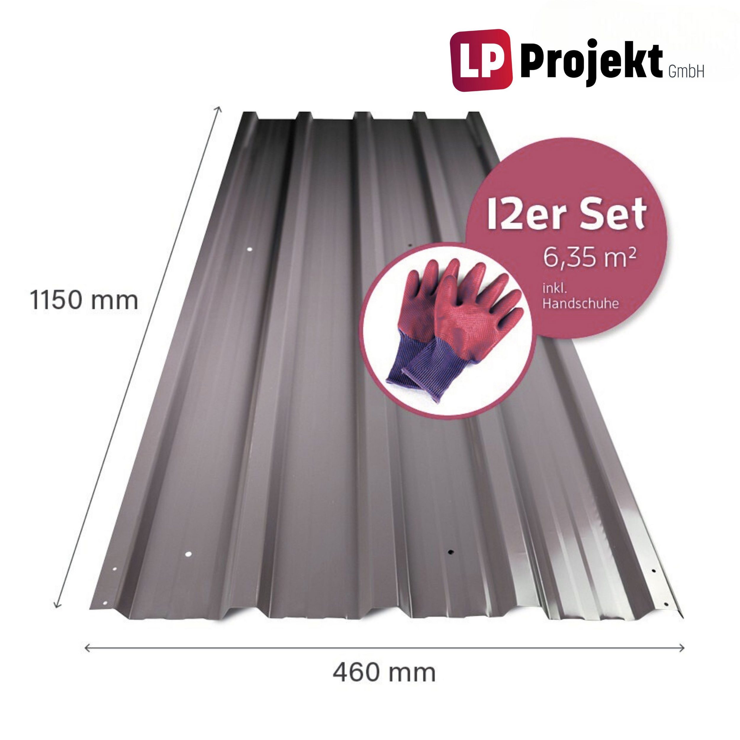 LP projekt Trapezblech Set – Verzinkte Dachplatten aus Stahl in Anthrazit, Stahl verzinkt, (Set 1-St. erhältlich als 12er Set, 24er Set oder 36er Set) Profilbleche Metall – Robuste Trapezplatten für Dach & Wand