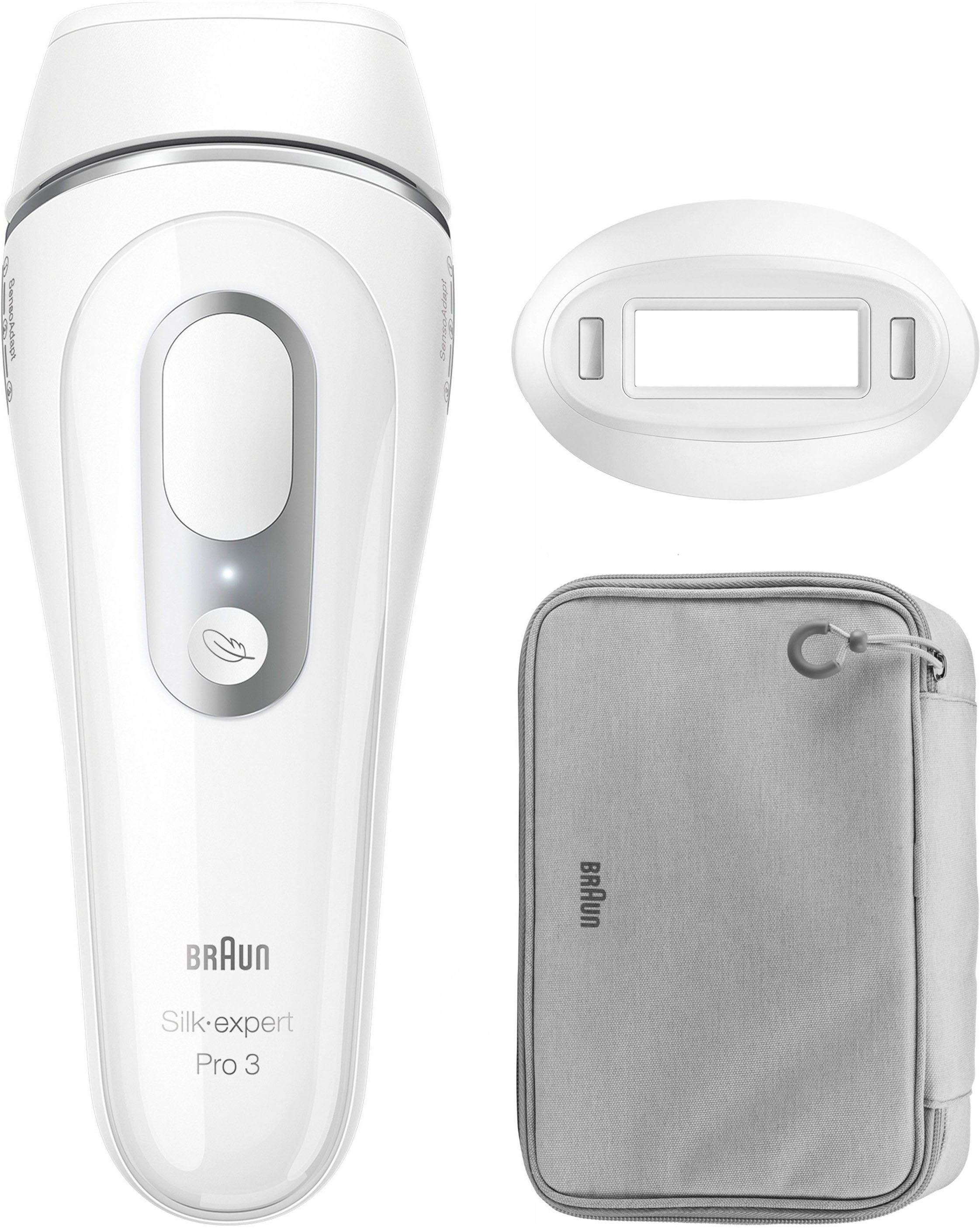 Braun IPL-Haarentferner Silk·expert Pro 3 PL3020 (Modell 2026) PL3230 (Modell 2025), pro Minute bis zu 100 Lichtimpulse, 3 Aufsätze, mit Aufbewahrungstasche