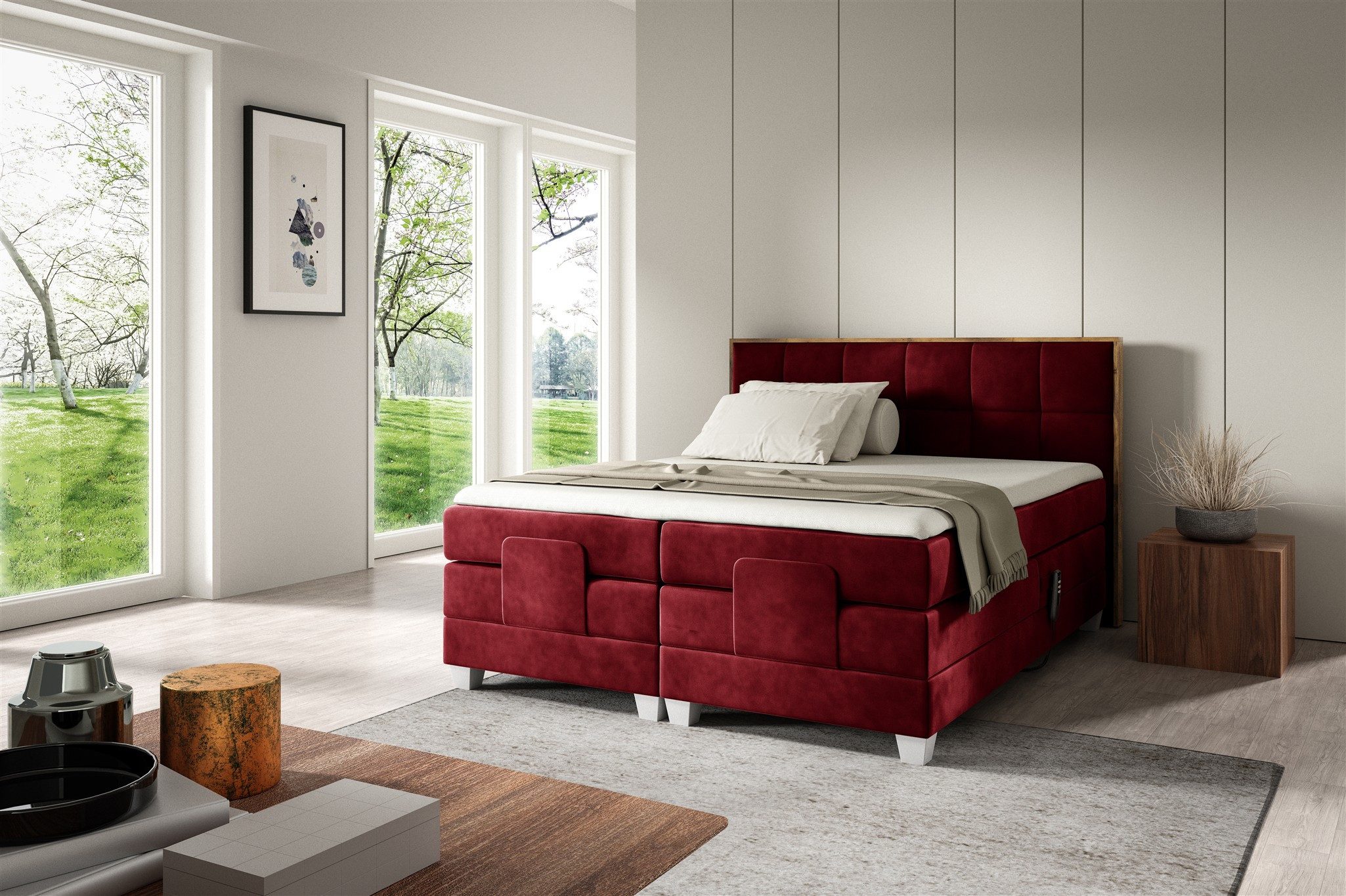 Fun Möbel Boxspringbett Schlafzimmerbett HENRY Elektrisch in Stoff Fresh (mit Bonell- und Taschenfederkernmatratze), Fuß- und Kopfteil elektrisch verstellbar