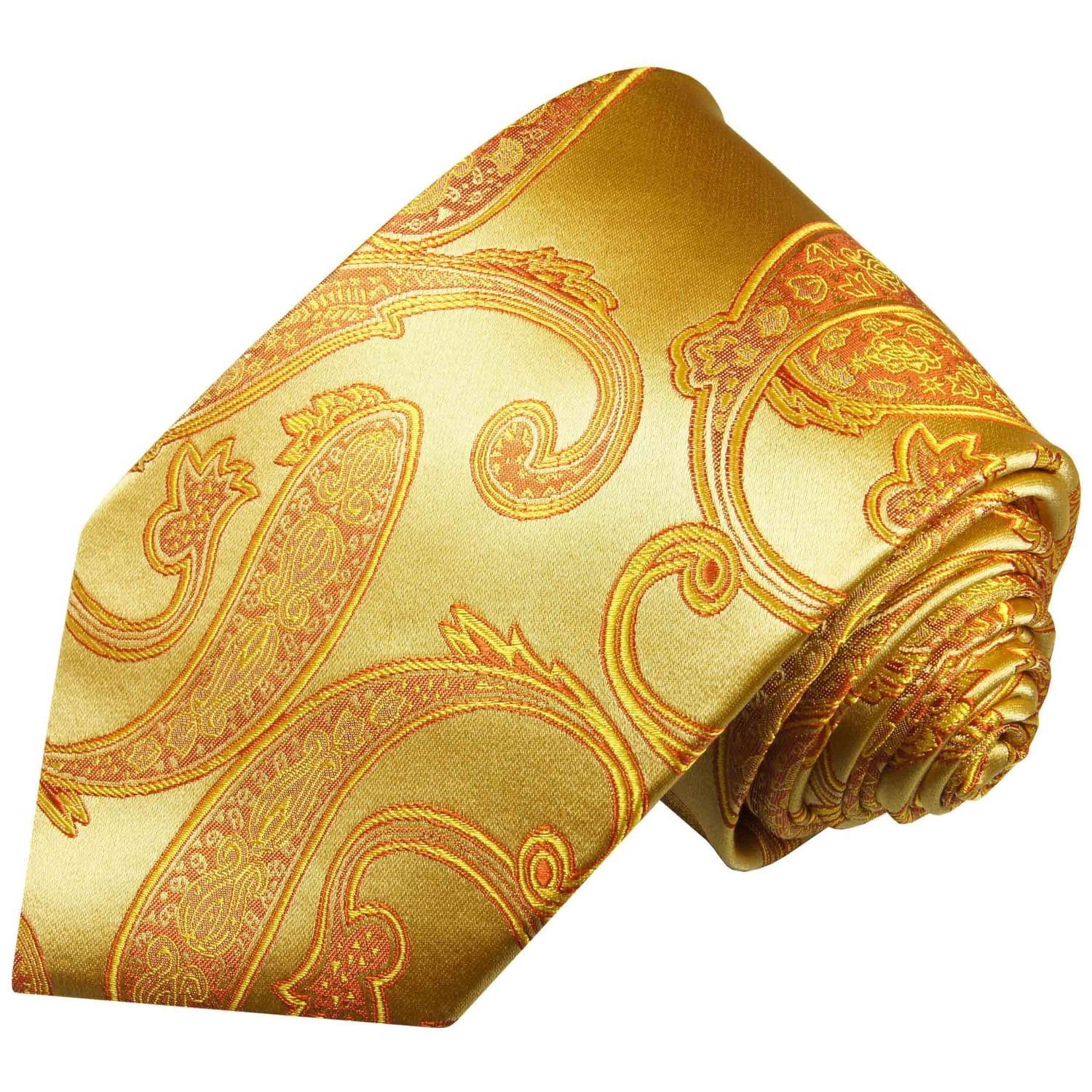 Paul Malone Krawatte Elegante Seidenkrawatte Herren Schlips paisley brokat 100% Seide Breit (8cm), gold 517