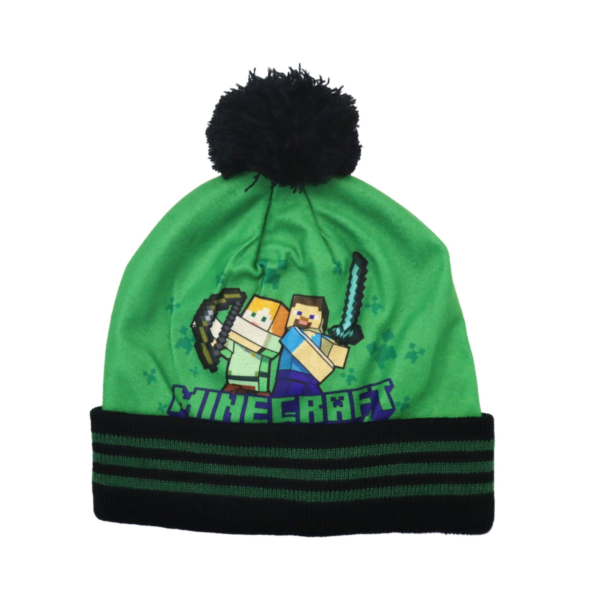 Minecraft Bommelmütze Minecraft Steve Alex Creeper Jungen Wintermütze Motivwahl Gr. 54 bis 56