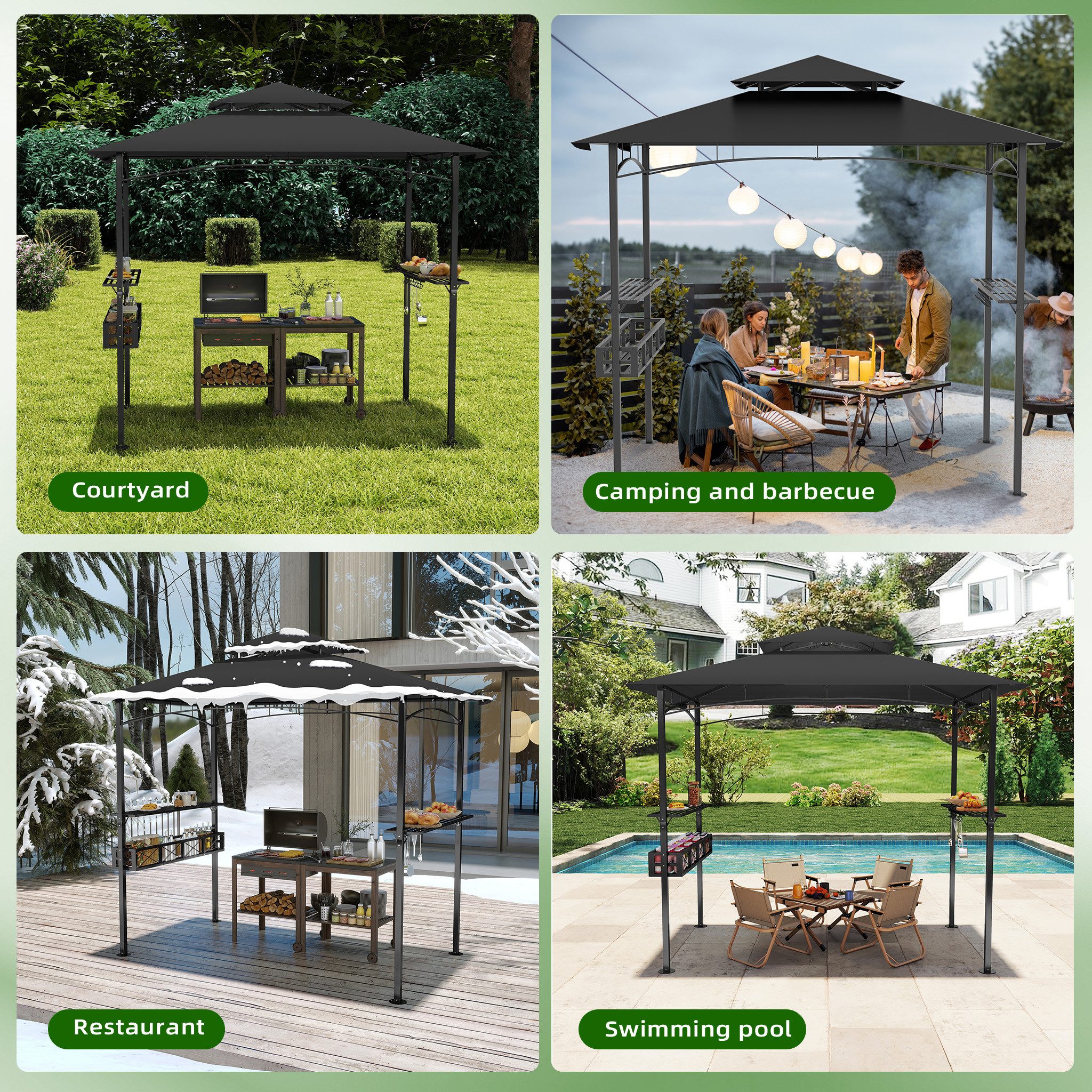 FIVMEN Grillpavillon Grillzelt mit Doppeldach & Ablagen, Schwarz, 2,45 x 1,53 m – Bild 4 von 5