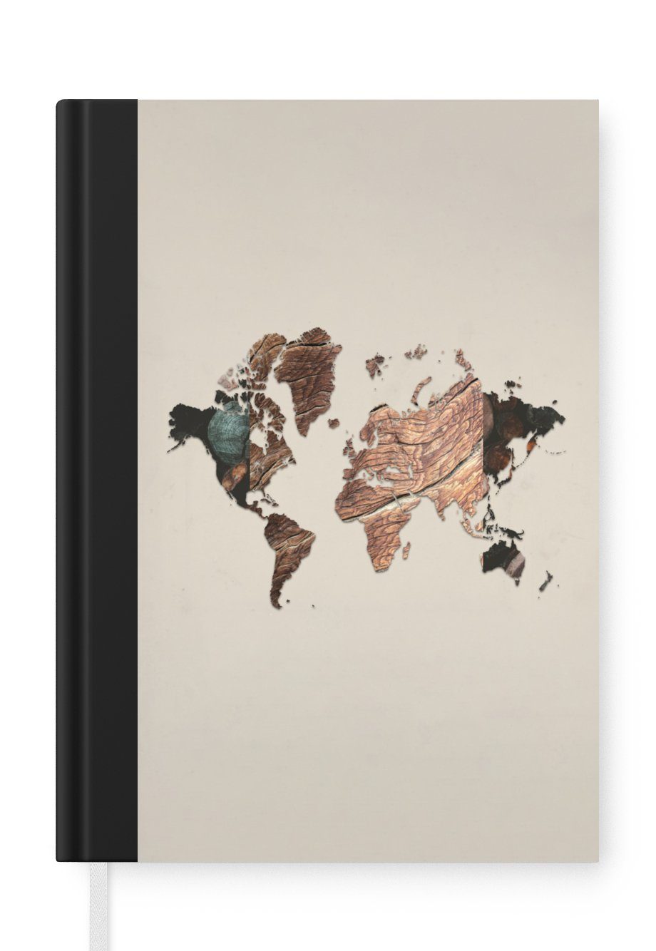 98 Baum, Weltkarte Journal, A5, Tagebuch, Seiten, Notizbuch - Haushaltsbuch Merkzettel, Notizheft, MuchoWow - Holz