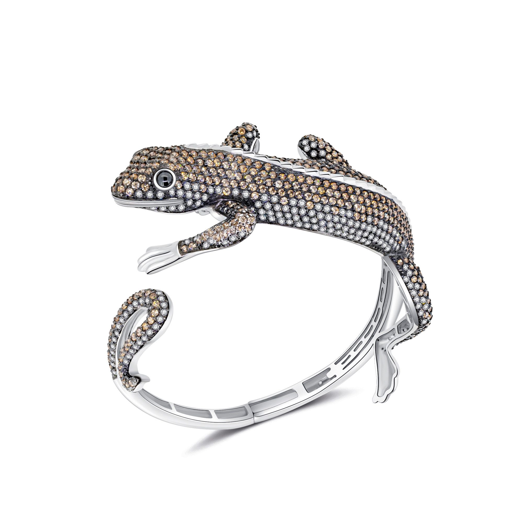 Seinerzeit FLORA & FAUNA Silberarmband Willy Salamander Armreif, Schmuck aus 925 Sterling Silber (Vom Wald inspirierter Damenschmuck mit liebevoll gestaltetem Natur- und Tiermotiv – ein besonderer Begleiter im Alltag und zu besonderen Anlässen, 1-tlg., inkl. Geschenkverpackung für Frauen ob Freundin, Mutter, Ehefrau, Oma), rhodiniert, geschwärzt und Zirkonia-Steinen