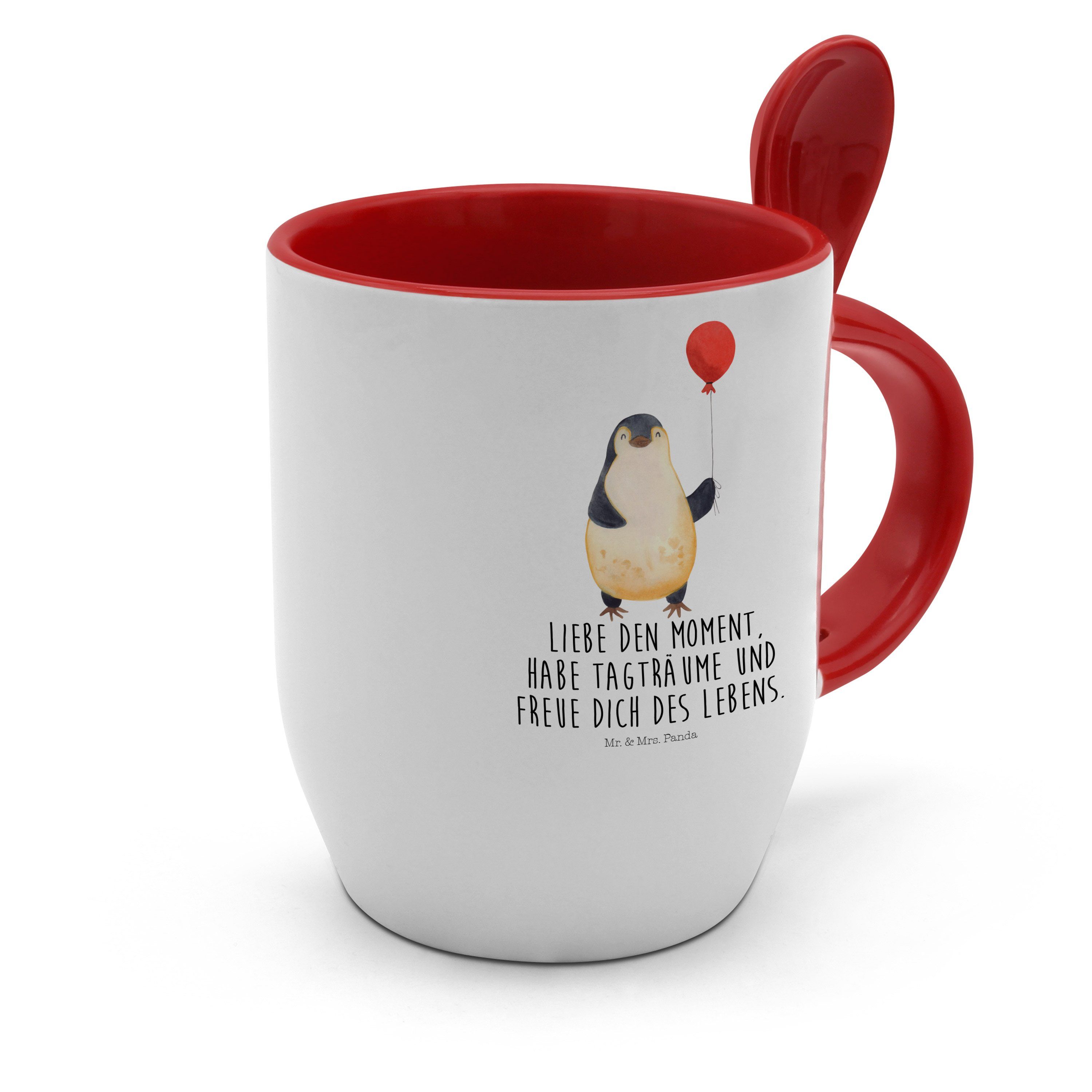 Mr. & Glück, Mrs. Geschenk, Geschenkidee, Panda - Keramik Jahrmarkt, Tasse - Weiß Pinguin Luftballon