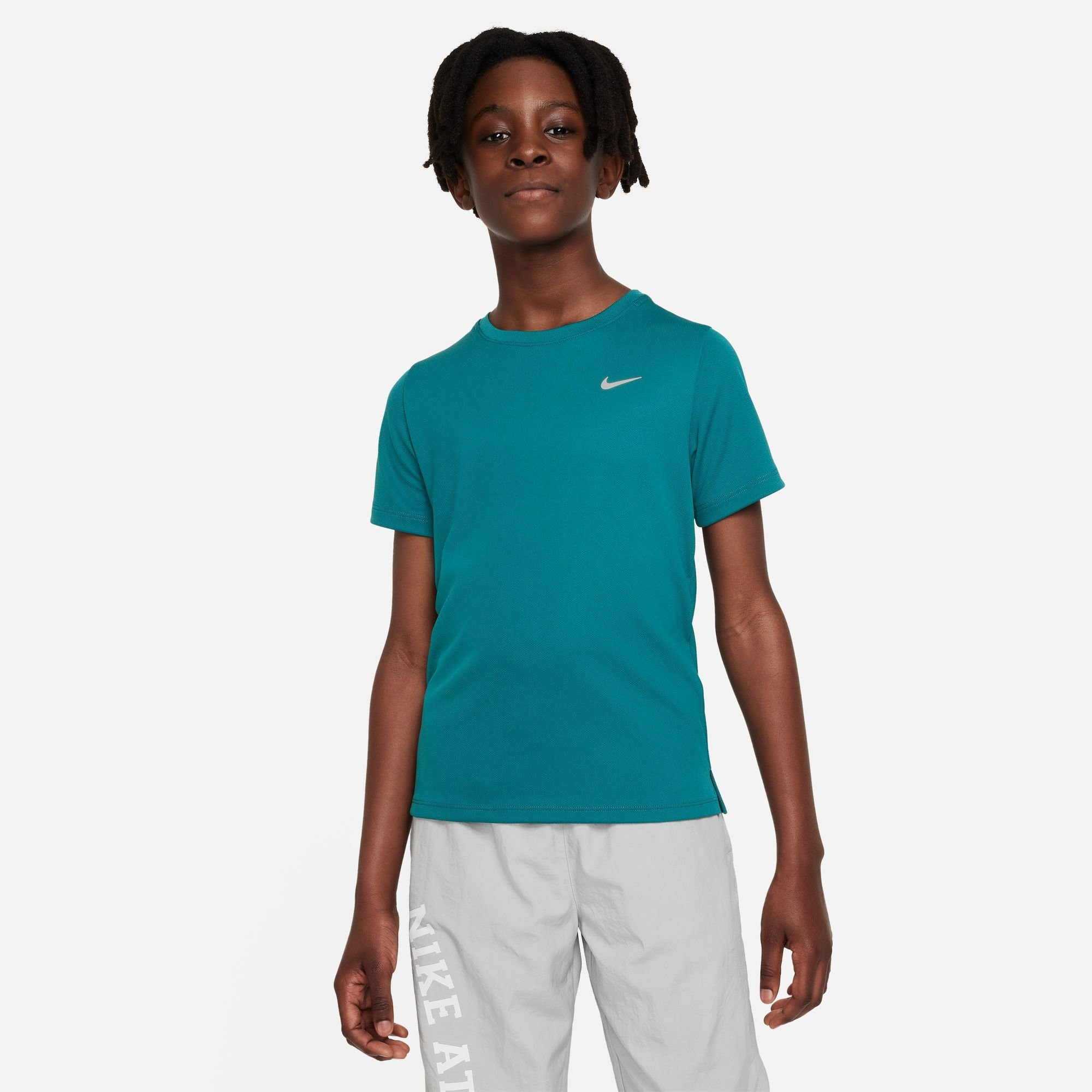 Nike Trainingsshirt DRI-FIT MILER BIG (BOYS) TOP KIDS' TRAINING SHORT-SLEEVE TEAL/REFLECTIVE GEODE SILV