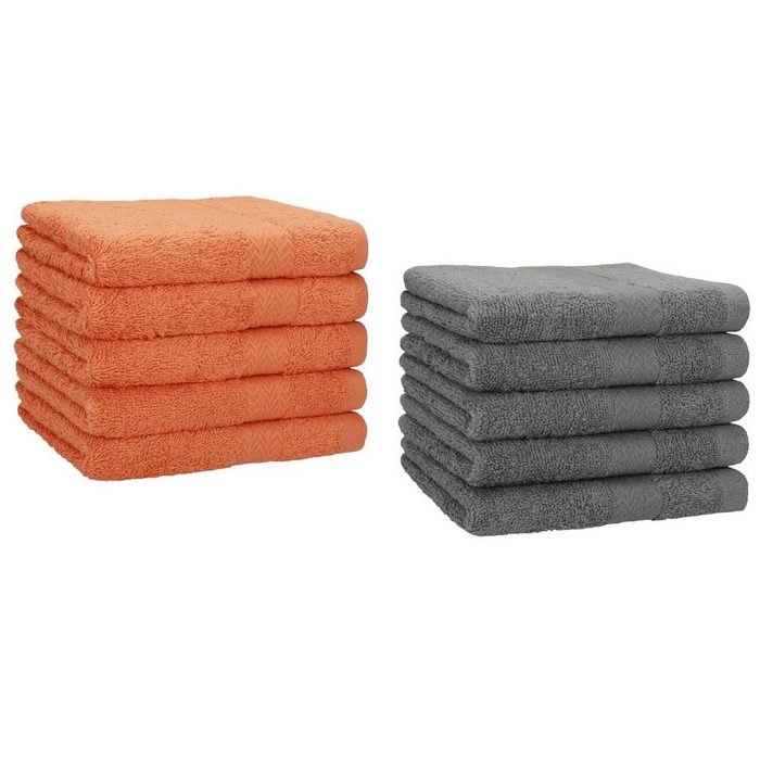 Betz Gästehandtücher 10 Stück Gästehandtücher Premium 100% Baumwolle Gästetuch-Set 30x50 cm Farbe orange und anthrazit 100% Baumwolle