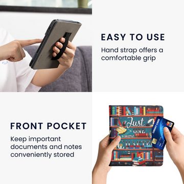 kwmobile E-Reader-Hülle Schutzhülle für Onyx Boox Leaf 2, Vorderfach Handschlaufe - Bibliothek Motto Design