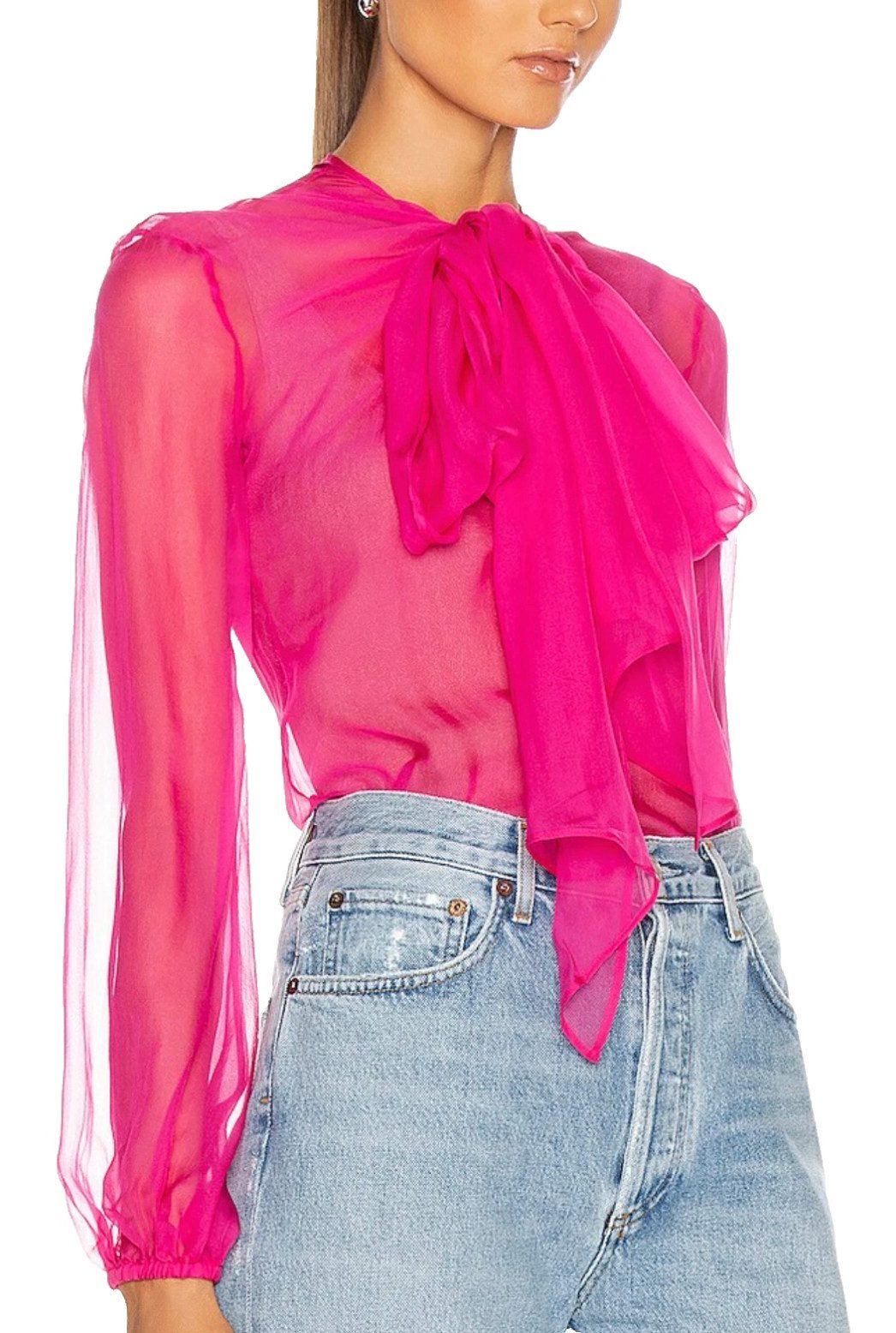 VALENTINO GARAVANI Seidenbluse Feiner Seidenchiffon Schleifenkragen mit eleganter Drapierung Keyhole-Rückendetail mit Knopfverschluss