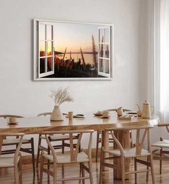Sinus Art Leinwandbild Wandbild 120x80cm Fensterbild Natur Meer Sonnenuntergang Abendrot Aben, (1 St)