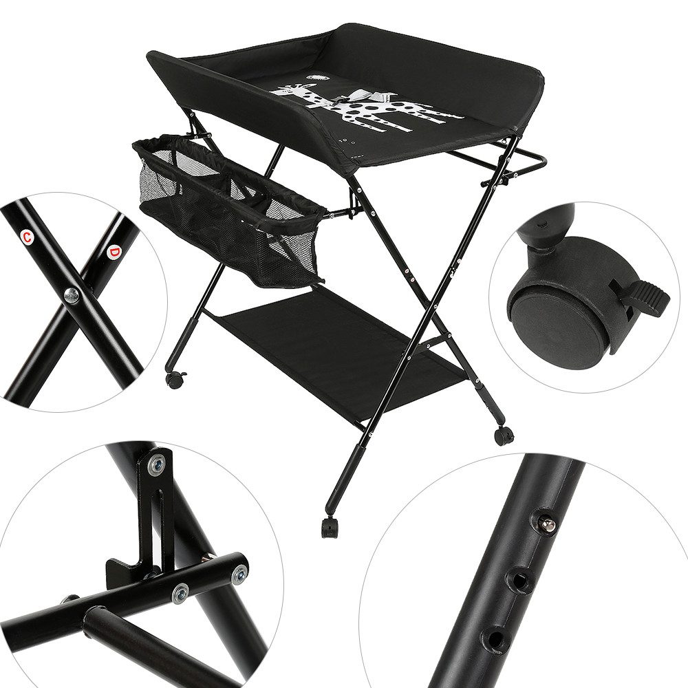 JEOBEST Wickeltisch Wickelauflage Mulde Kommode Unterlage Wickeln Baby Kind (KLAPPBAR), (1-tlg), Höhenverstellbar, Wasserdichte, Staufach, Mit Bremse – Bild 5 von 5