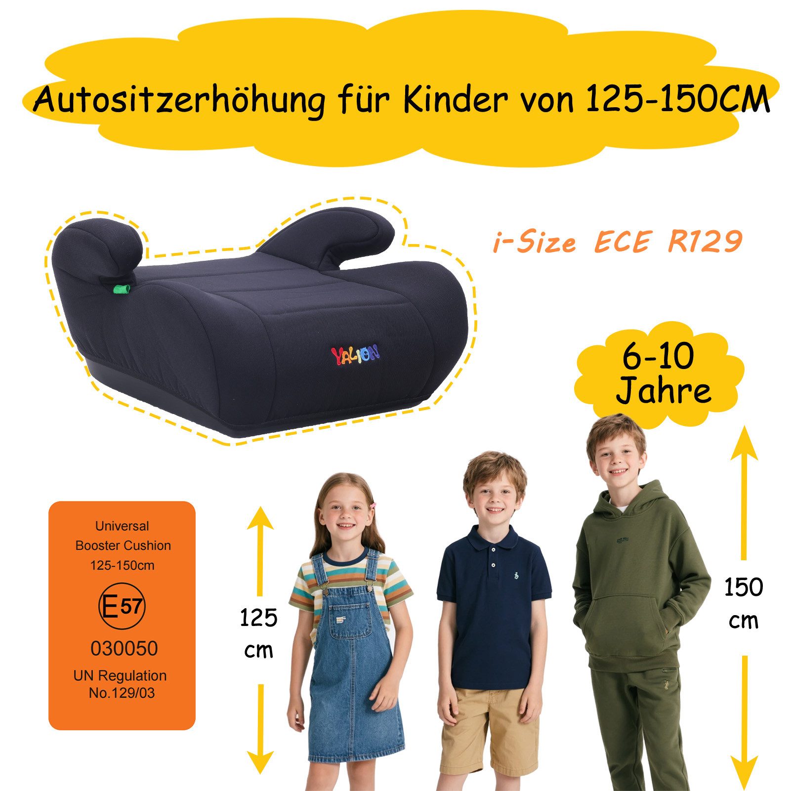Yalion Kindersitzerhöhung Kindersitzerhöhung ECE R129/03 Sitzerhöhung für Kinder von 125–150 cm, ab: ca.6Jahren, bis: 10Jahren, (i-Size Autositz für Kinder Lila – Bild 4 von 5