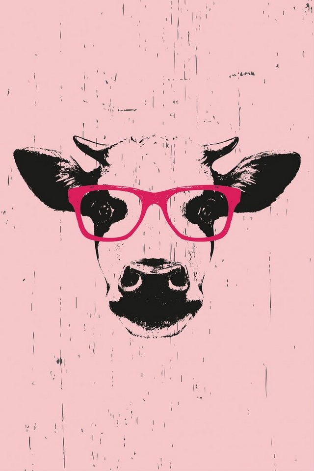 queence Leinwandbild Kuh mit Brille