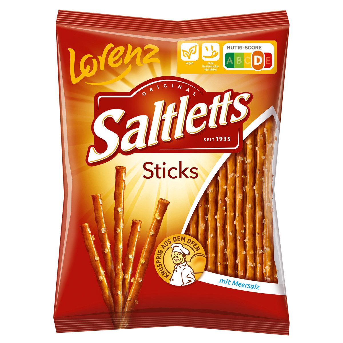 LORENZ Knabberei, Lorenz Saltletts Sticks Laugengebäck mit Meersalz 75g 24er Pack