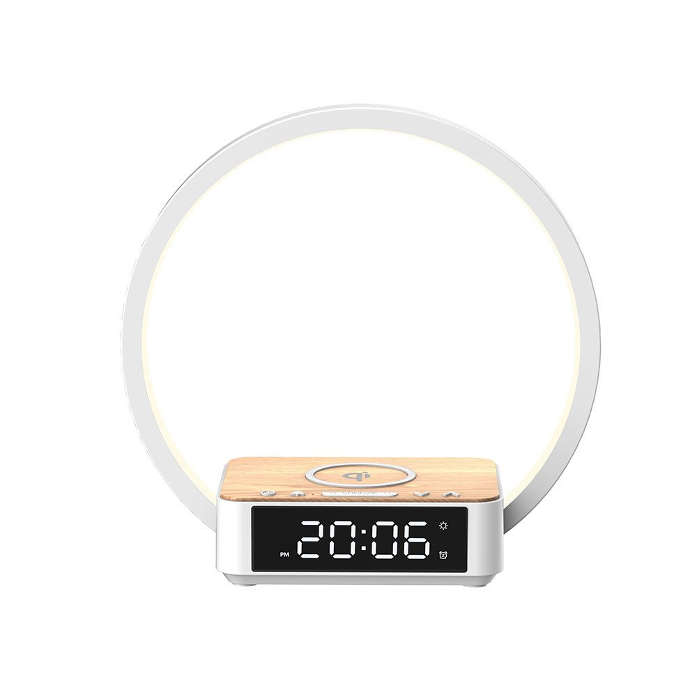 WILIT LED Nachttischlampe B17Q10, LED fest integriert, Warmweiß, Touchdimmer, drei Helligkeitsstufen, Uhr, Wecker, Schlummerfunktion