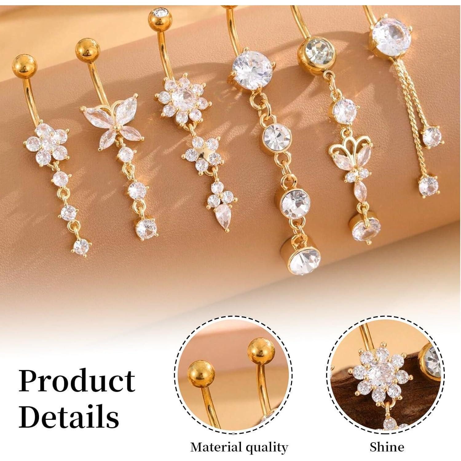LuxusKollektion Bauchnabelpiercing-Set Bauchnabelpiercing 5 Stück Hängend Chirurgenstahl style5 gold 6pcs