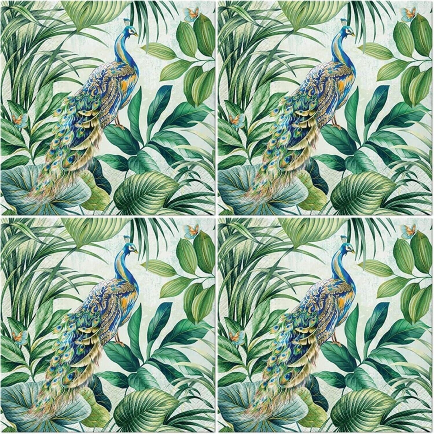 PAW Sp. z o.o. Papierserviette 20 Stück ca. 33x33cm 3-lagig, Pfau/Peacock, grün