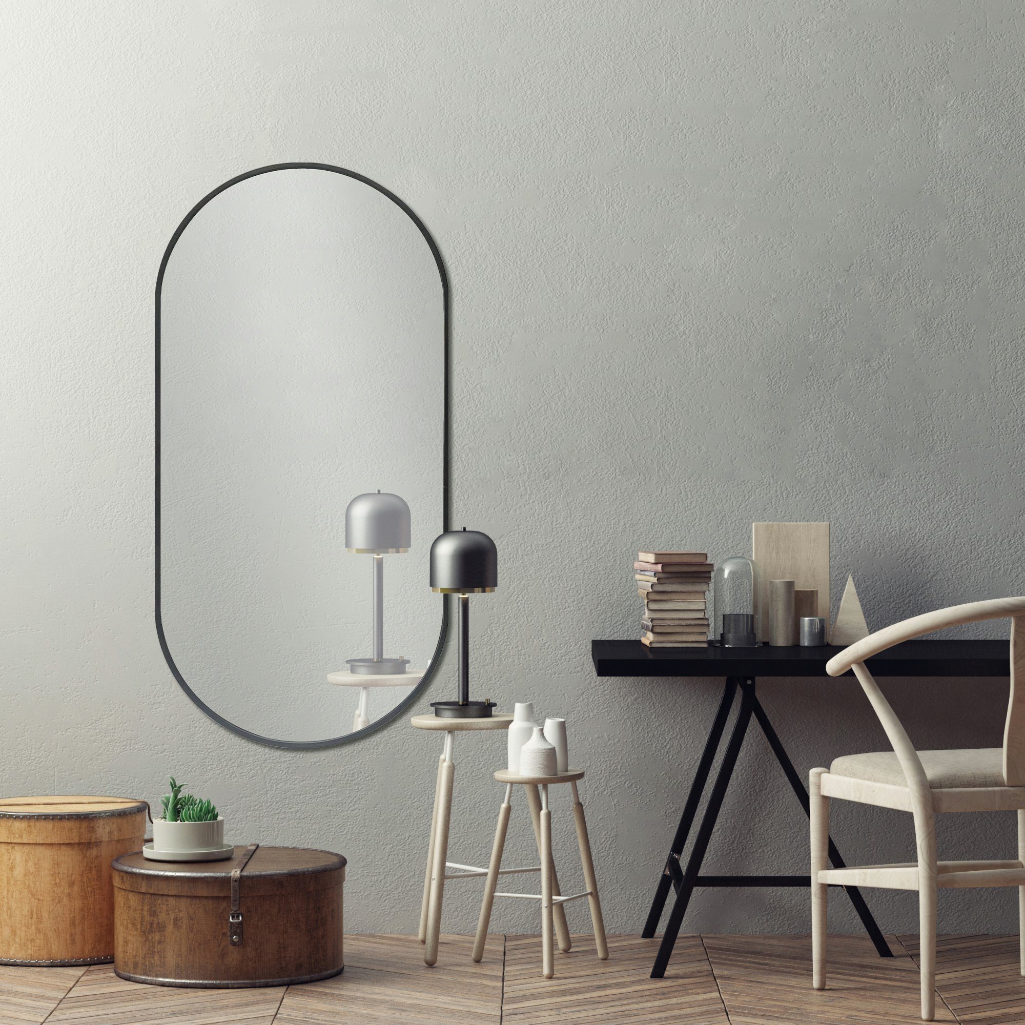 en.casa Wandspiegel, Corato 40x80cm Badspiegel Ellipsen-Form günstig online kaufen