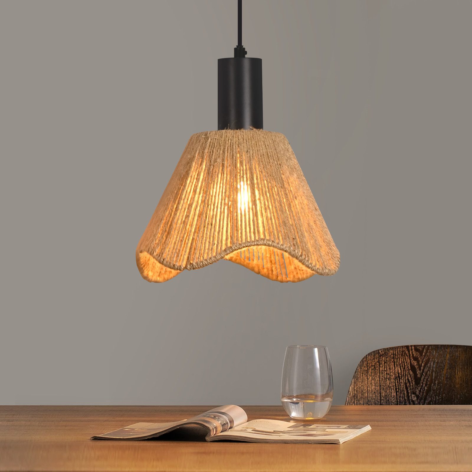 Nettlife Pendelleuchte Schwarz Rattan Retro Boho Hängelampe mit 1/3 flammige E27 Fassung, Höhenverstellbar, ohne Leuchtmittel, ob Schlafzimmer Flur Esszimmer Dachboden Küche