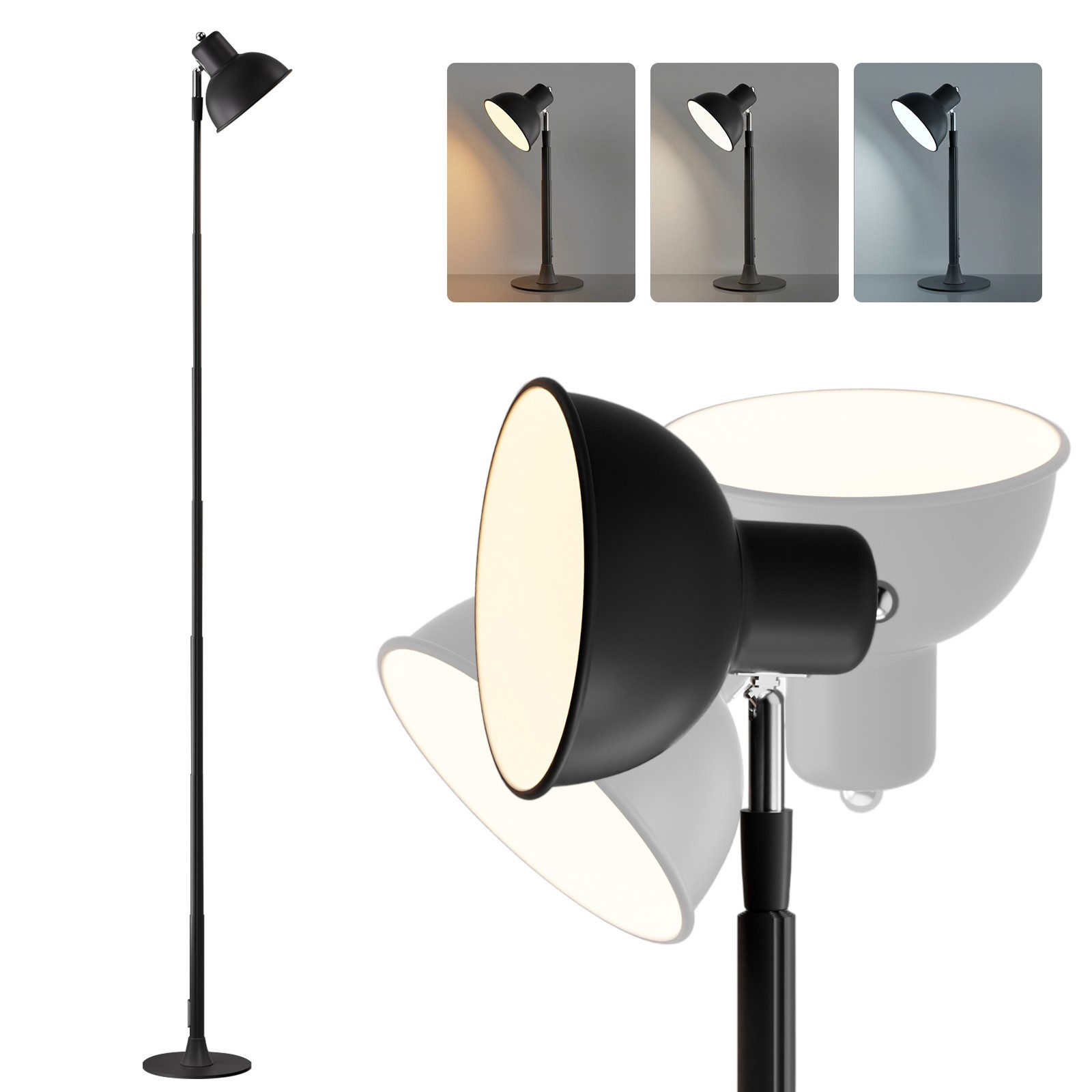 Sunicol Stehlampe Dimmbar Stehlampe Wohnzimmer, Tischlampe, Höhenverstellbar 45-145cm, 3 Farbtemperaturen, LED Nachttischlampe 150°drehbar, für Schlafzimmer, Büro, Schwarz