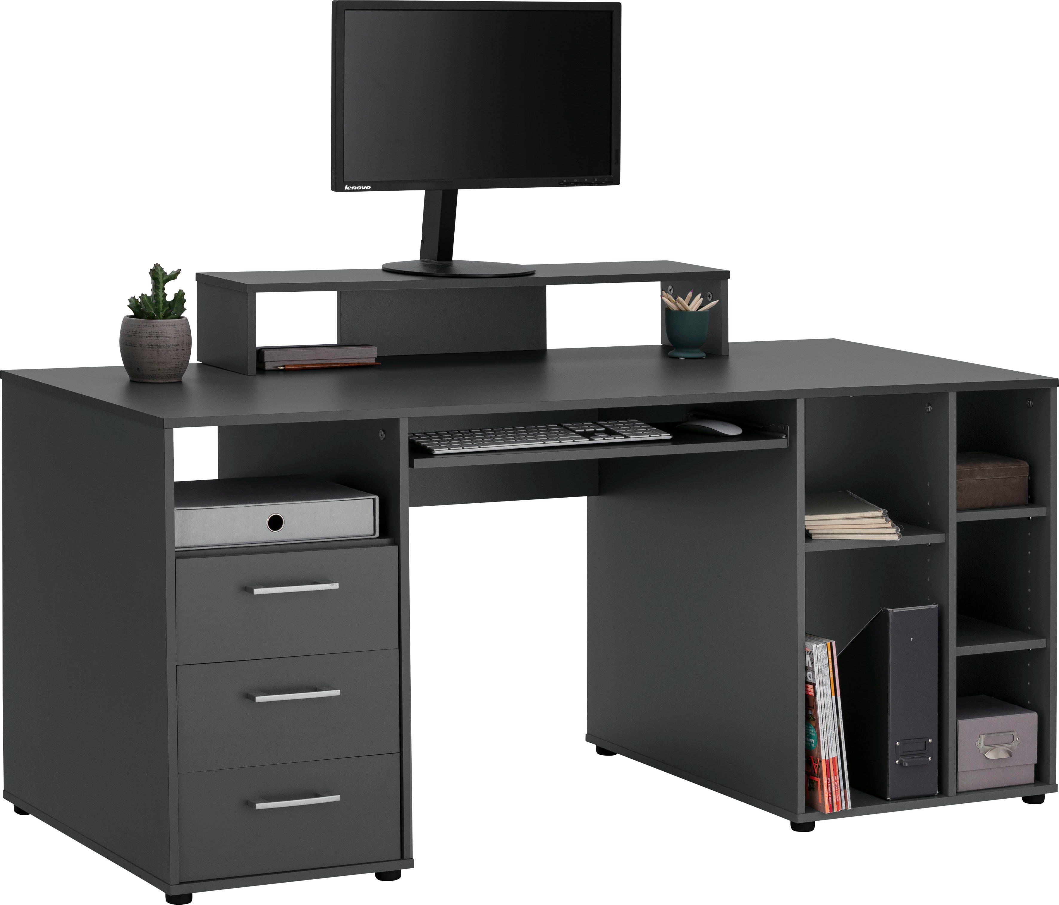VOGL Möbelfabrik Schreibtisch Timra, Tastaturauszug, Aufsatz & Towerfach, Breite 160 cm, Made in Germany